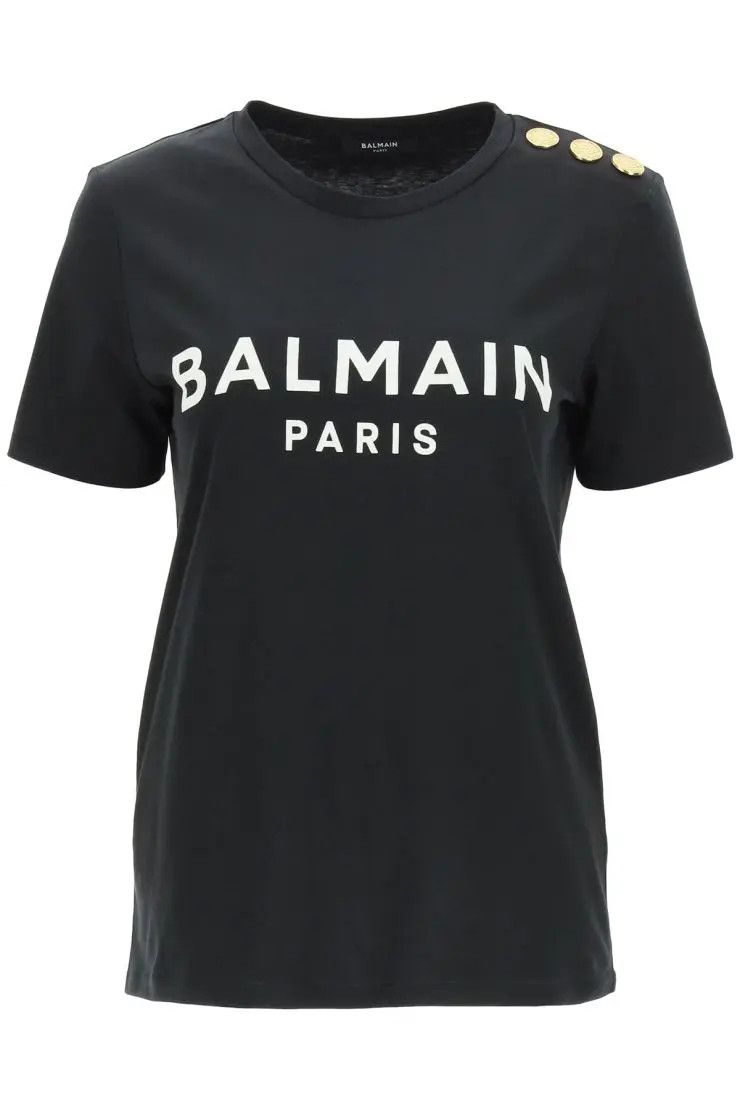 image of Balmain O1S22I1N0424 Logo Print T-Shirt In Black, Women's (Size Small)