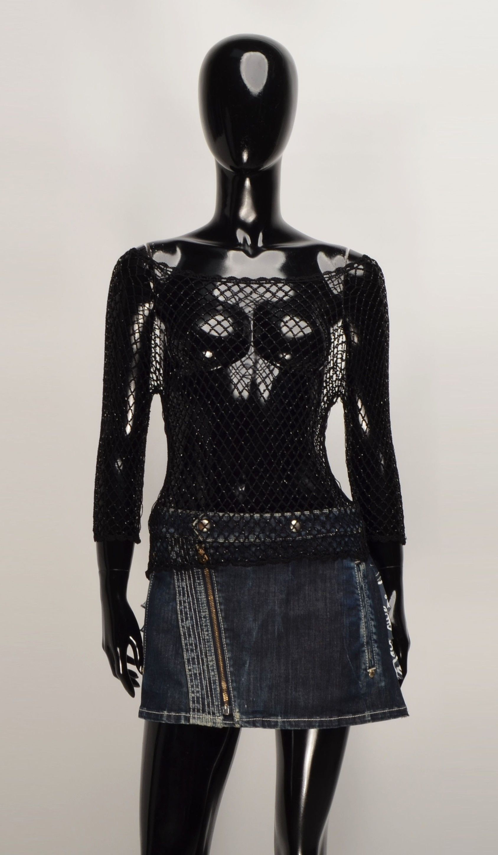 Other Y2K Fishnet Crochet Knit Beaded Grunge Whimsigoth Top Blouse Size ONE SIZE - 1 Thumbnail