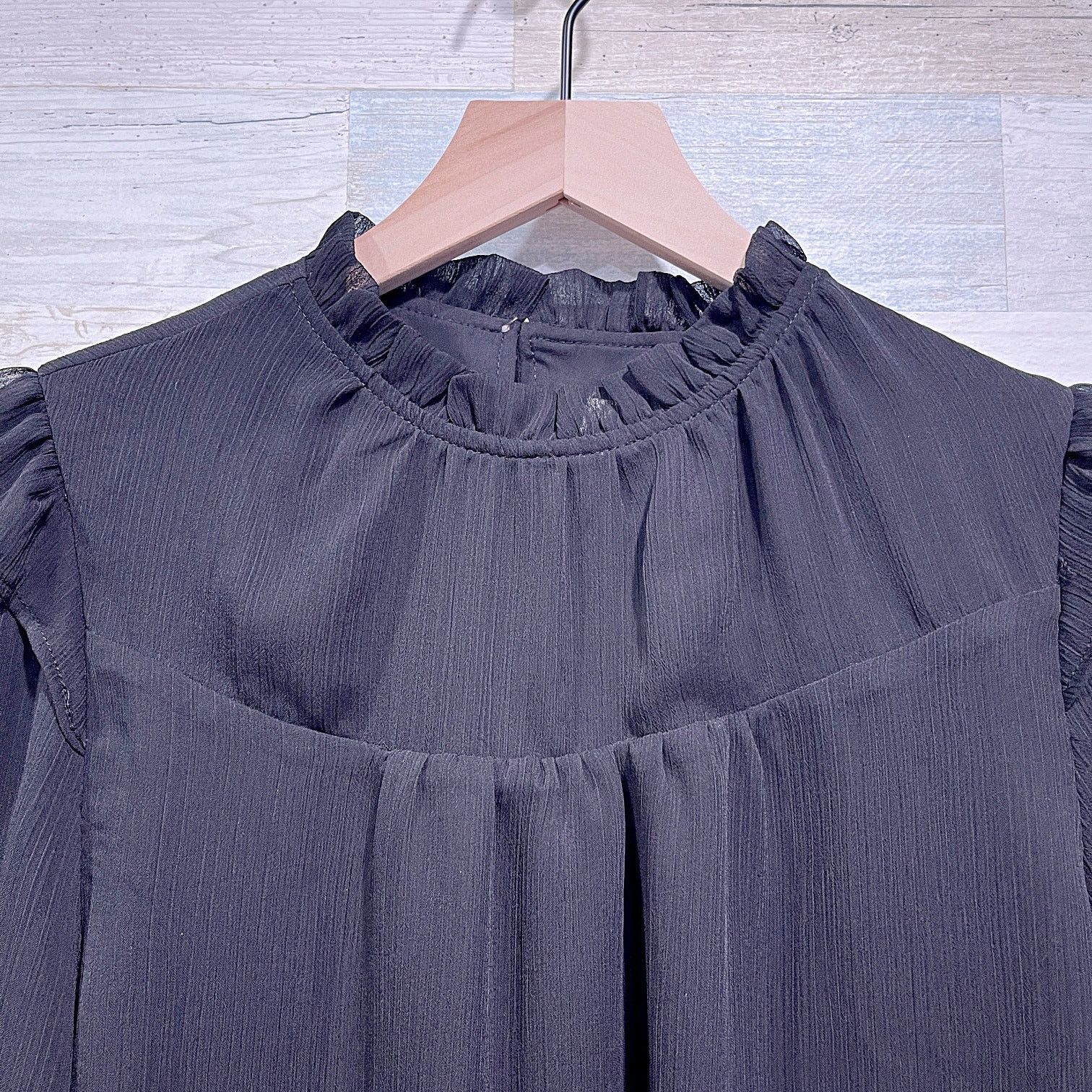 Loft LOFT Ruffle Neck Balloon Sleeve Top BlackWomens Small Petite Size S / US 4 / IT 40 - 2 Thumbnail