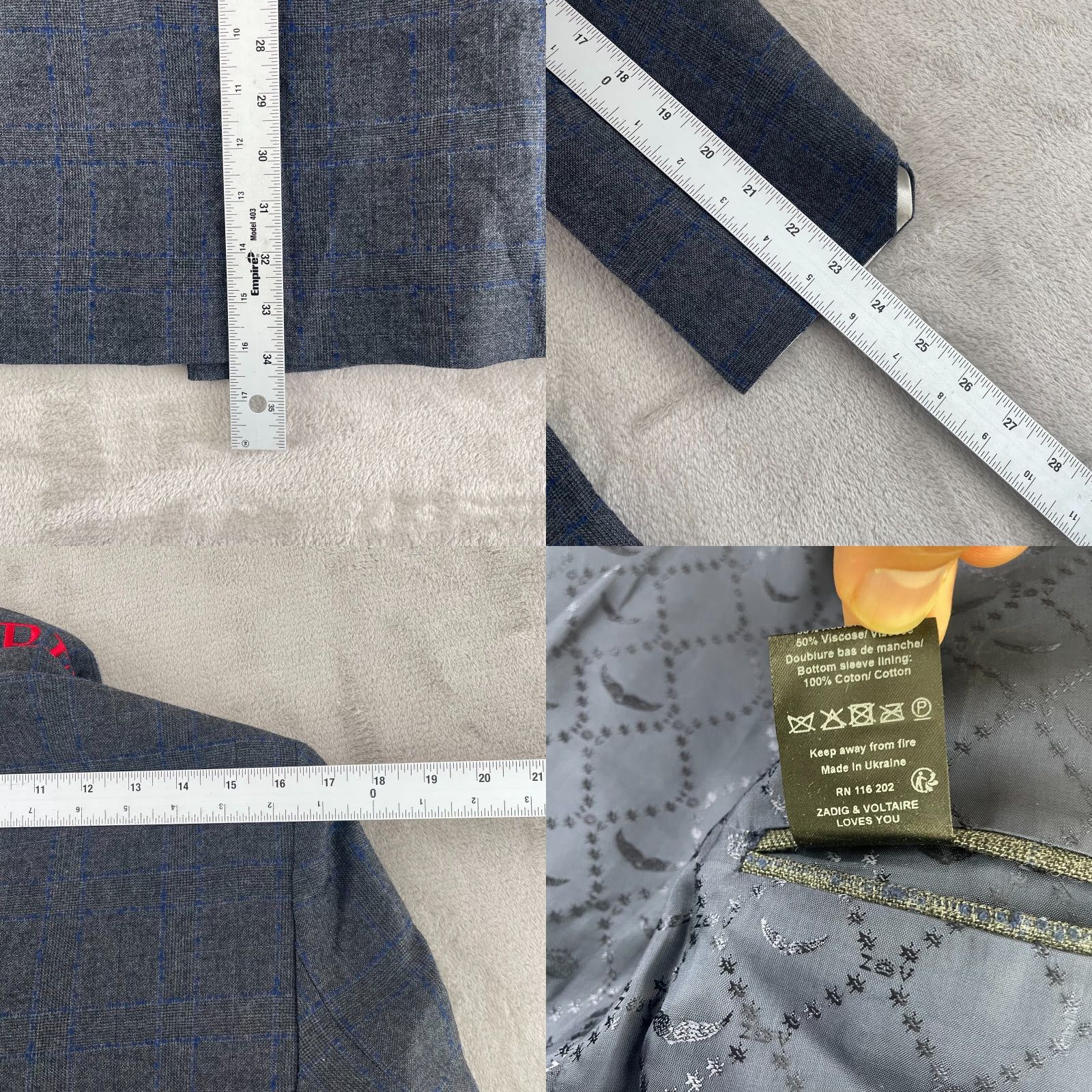 Zadig & Voltaire ZADIG & VOLTAIRE Mina Carreaux Coat Jacket Women XS Grey Wool Double Breasted Coat/Jacket Size XS / US 0-2 / IT 36-38 - 9 Thumbnail