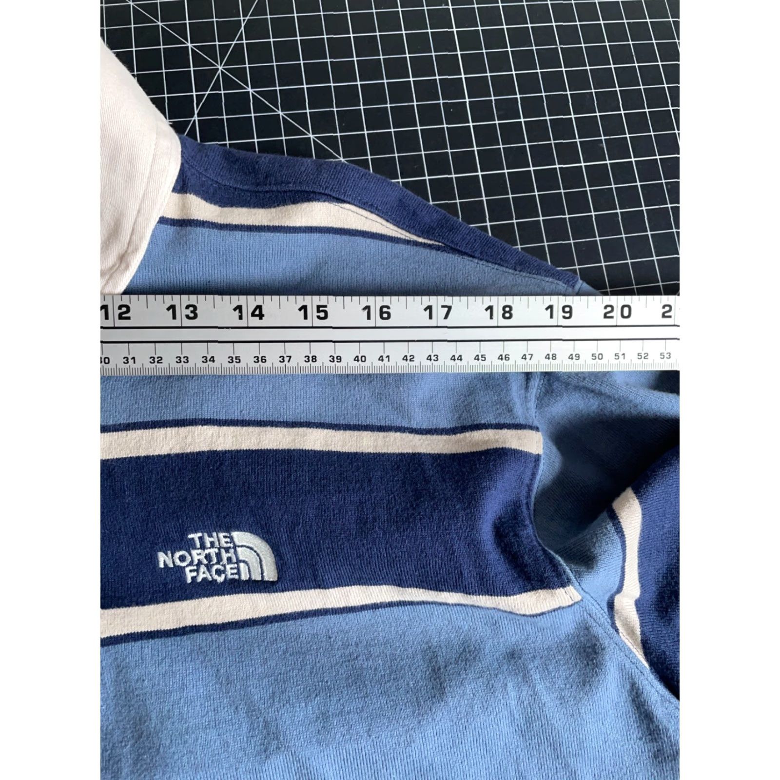 The North Face Rugby Polo Shirt Men's Large Blue Stripe Preppy Long Sleeve Embroidered