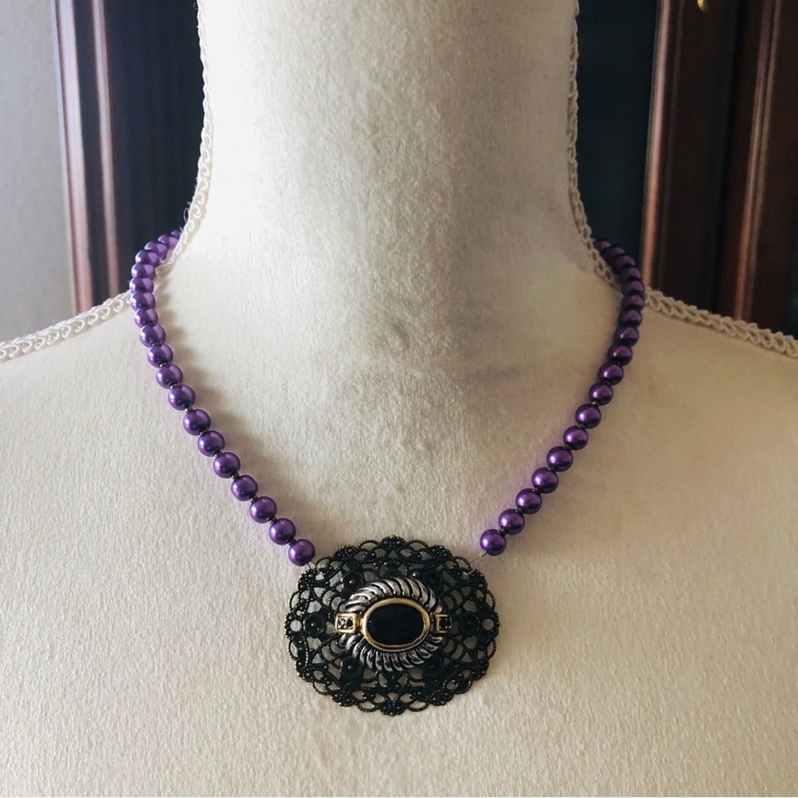 Handmade Handcrafted repurpose genuine amethyst Pearl necklace Size ONE SIZE - 3 Thumbnail