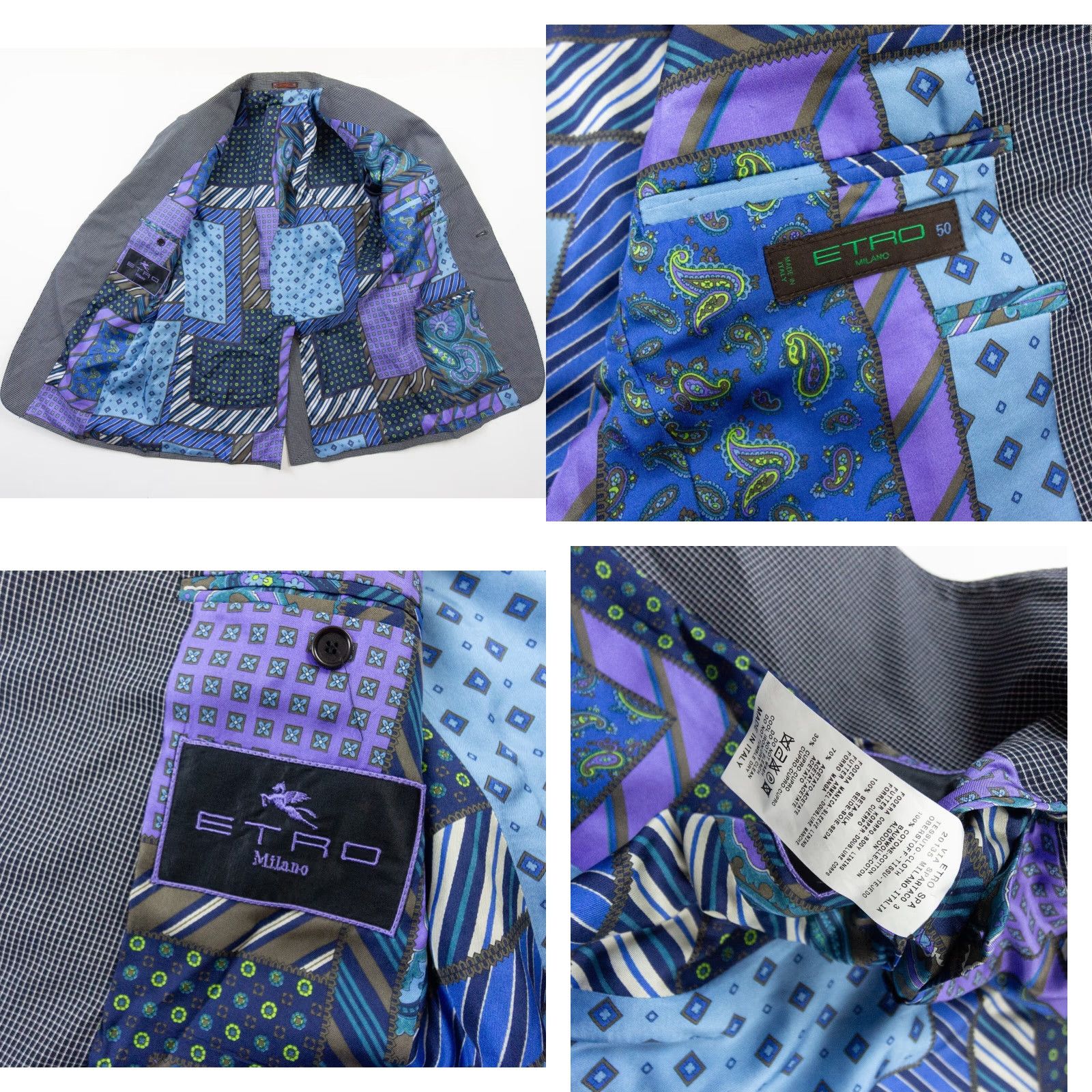 Etro ETRO Blazer 50 Blue Check Sport Coat Cotton Silk Lined Regular Fit Mens Size 50R - 8 Thumbnail