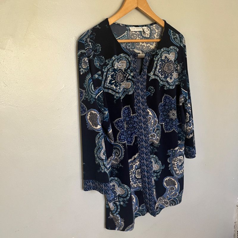 Designer Susan Graver Blue Paisley Tunic XL Size XXL / US 16-18 / IT 52-54 - 1 Thumbnail