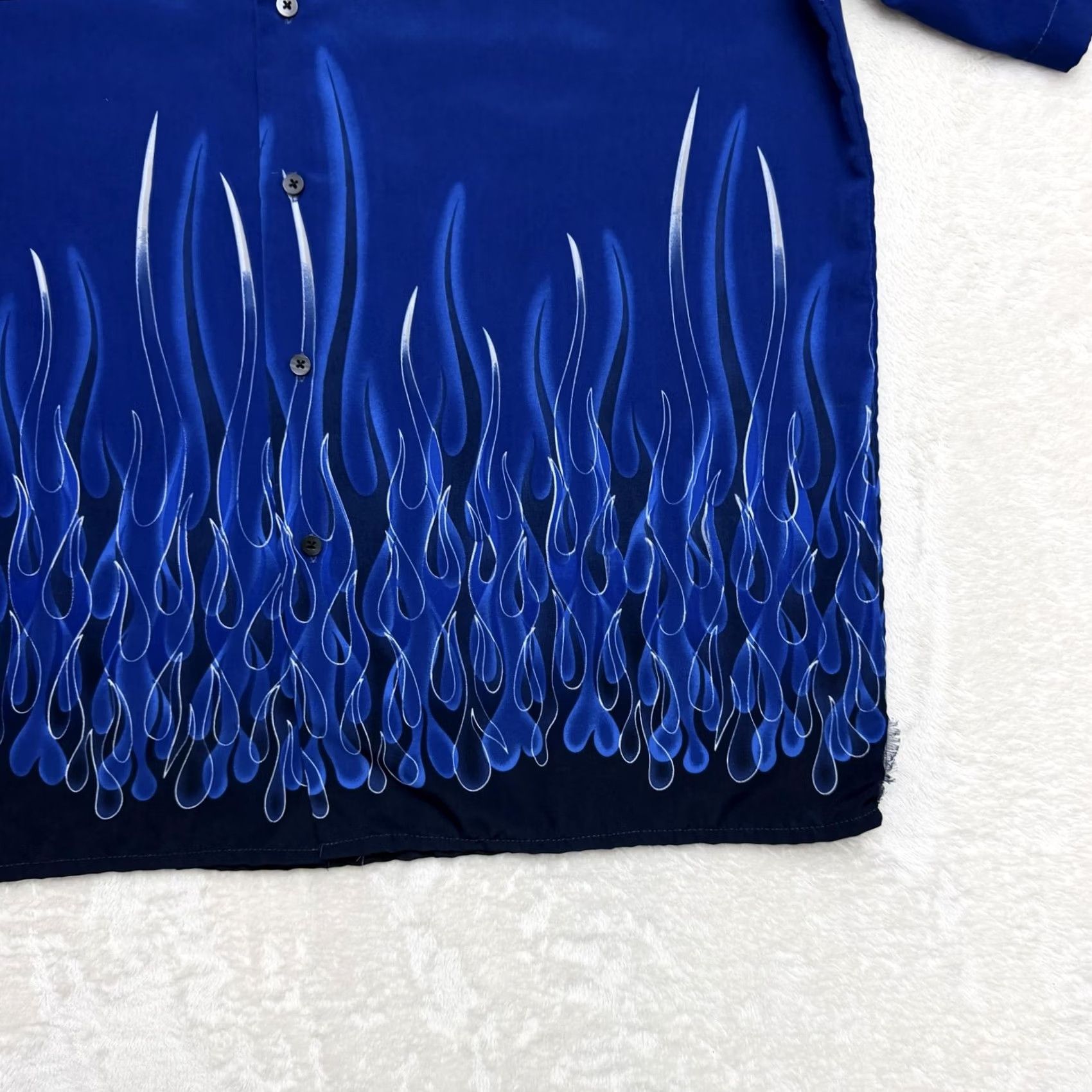 Vintage Urge Shirt 2XL Blue Flame Graphic Button Up Short Sleeve Camp Casual Mens Shirt Size US XXL / EU 58 / 5 - 5 Thumbnail