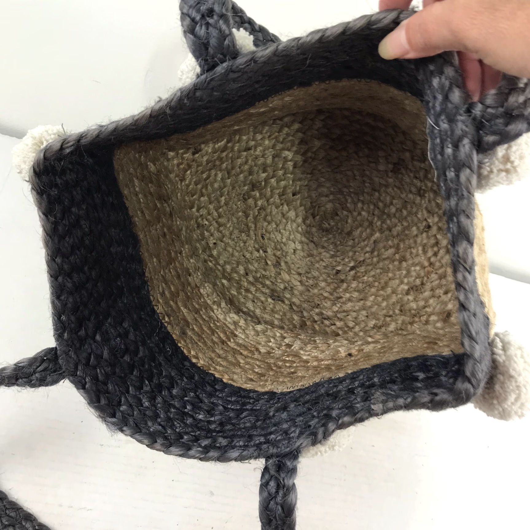 X-LARGE VINTAGE Woven Cotton Tote Bag Women's Extra Large 16in Beach City Travel Bohemian Gray/Beige Size ONE SIZE - 3 Thumbnail