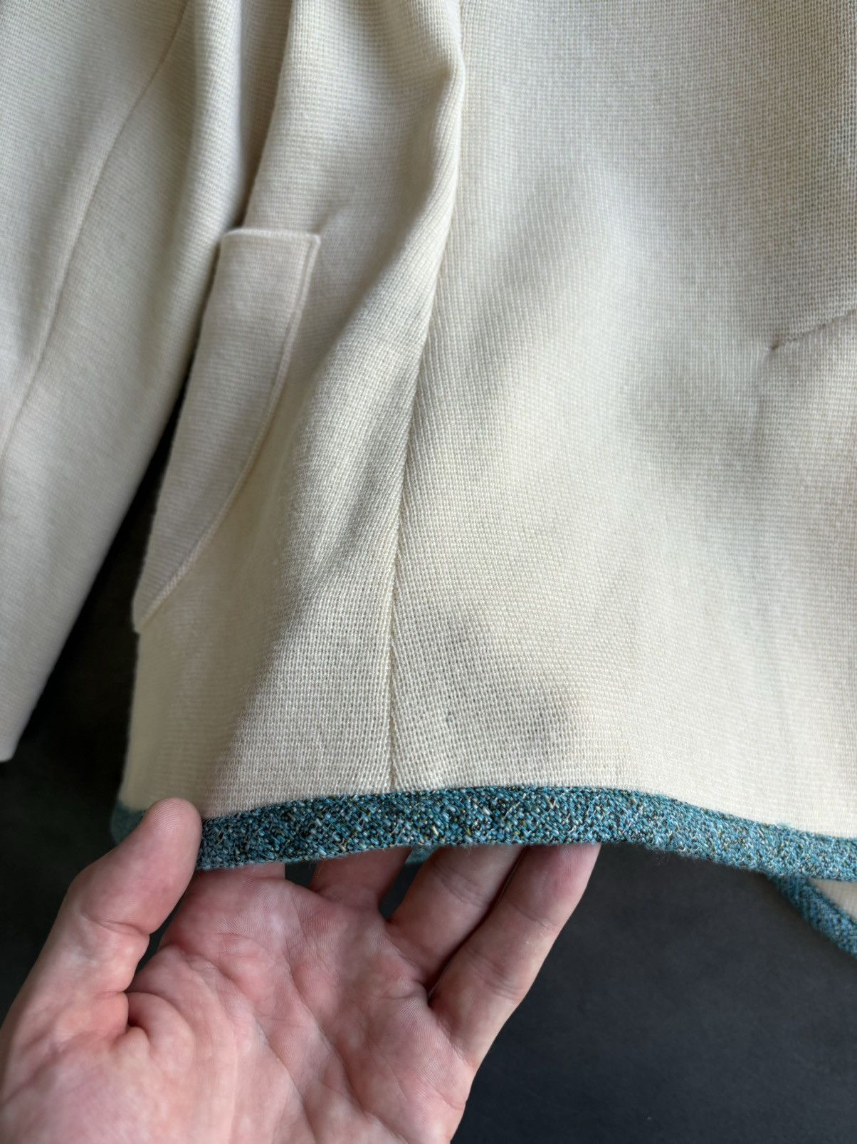 Designer × Rag & Bone Rag & Bone Blazer Womens Cream Merino Wool Teal Trim Prep Size L / US 10 / IT 46 - 9 Thumbnail