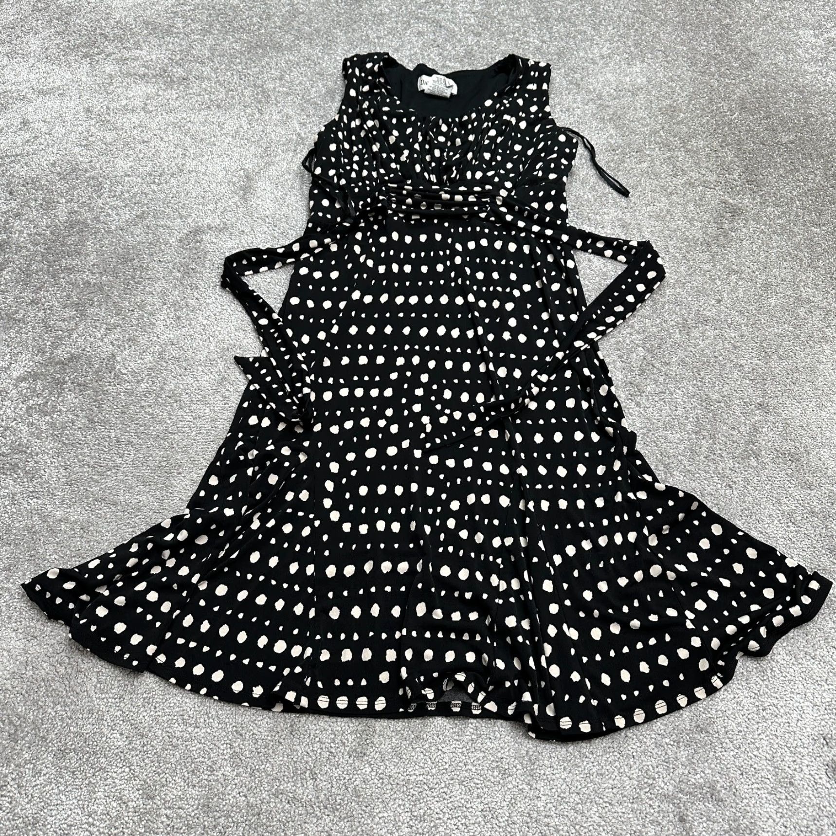 Vintage Danny & Nicole Midi Dress Womens 6 Black White Polka Sleeveless Ruffle Pleated Size M / US 6-8 / IT 42-44 - 3 Thumbnail