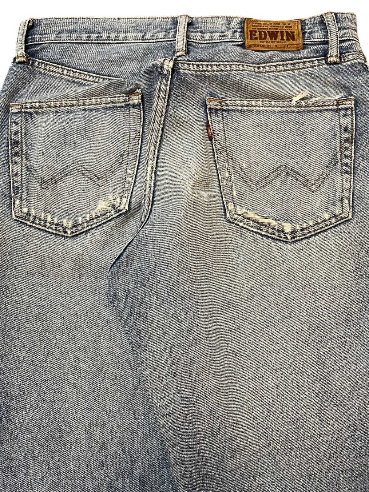 Edwin Vintage Edwin 405 Blue Wash Faded Distressed Baggy Jeans Size US 31 - 6 Thumbnail