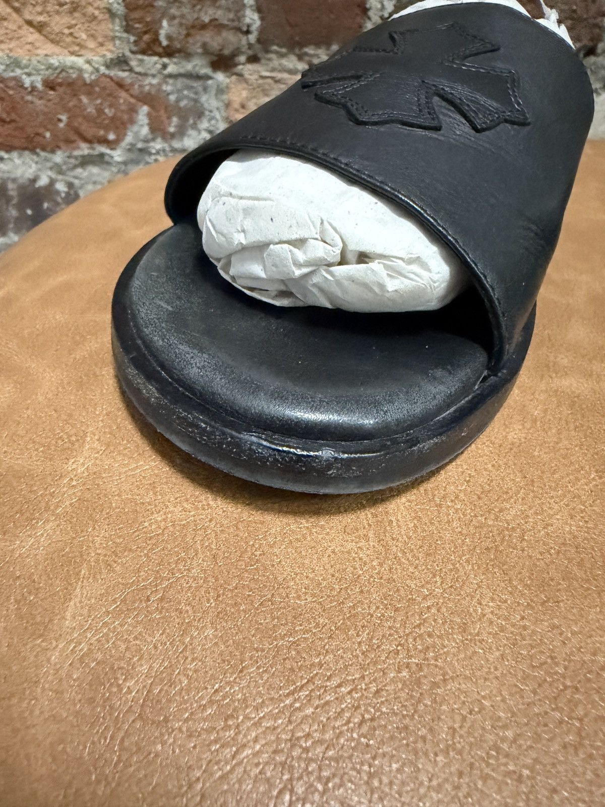 Chrome Hearts Chrome Hearts Leather Slides Black Size US 12 / EU 45 - 7 Thumbnail