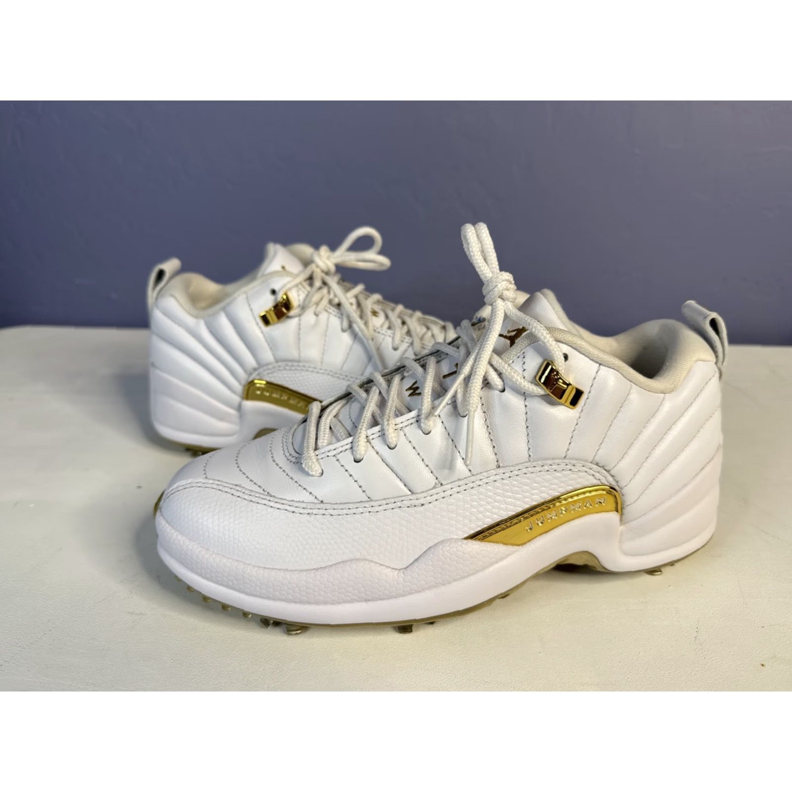 Jordan Brand Nike Air Jordan 12 Golf Low MASTERS EDITION White Gold Men’s Sz 6 XII Size US 8 / EU 41 - 3 Thumbnail