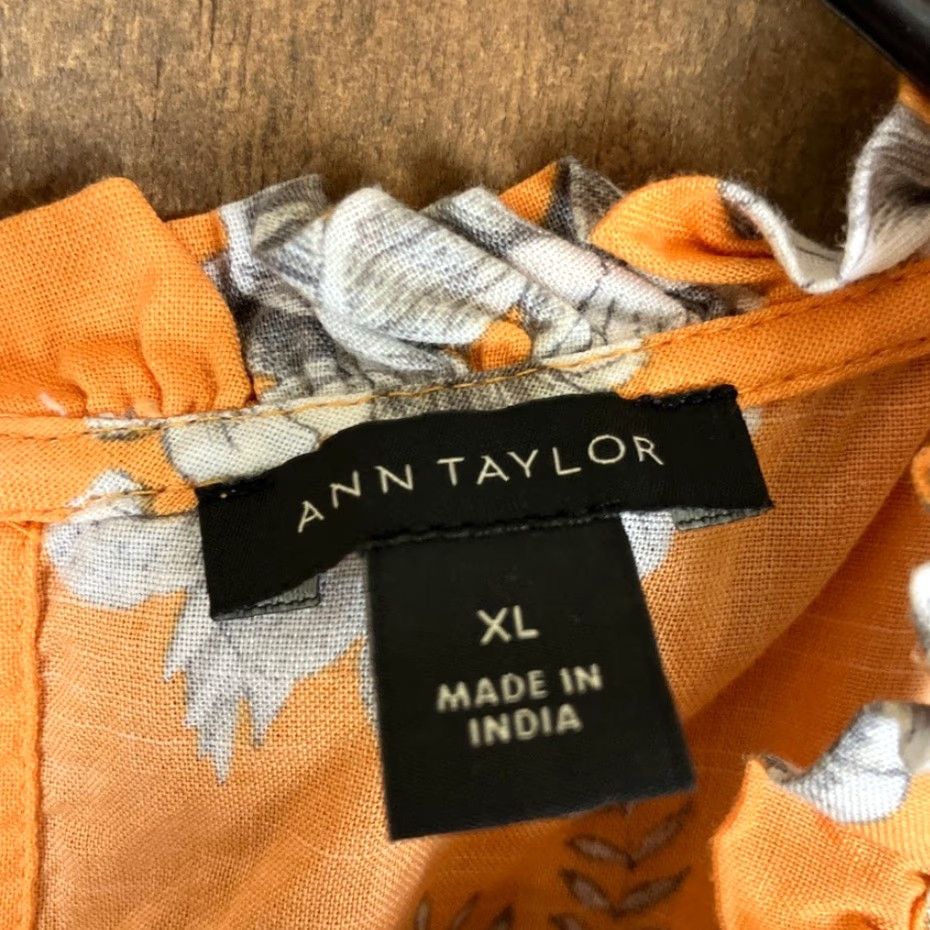 Ann Taylor Ann Taylor Blouse Womens Halter Sleeveless Marigold Tropical Floral Toile XL Size XL / US 12-14 / IT 48-50 - 6 Thumbnail