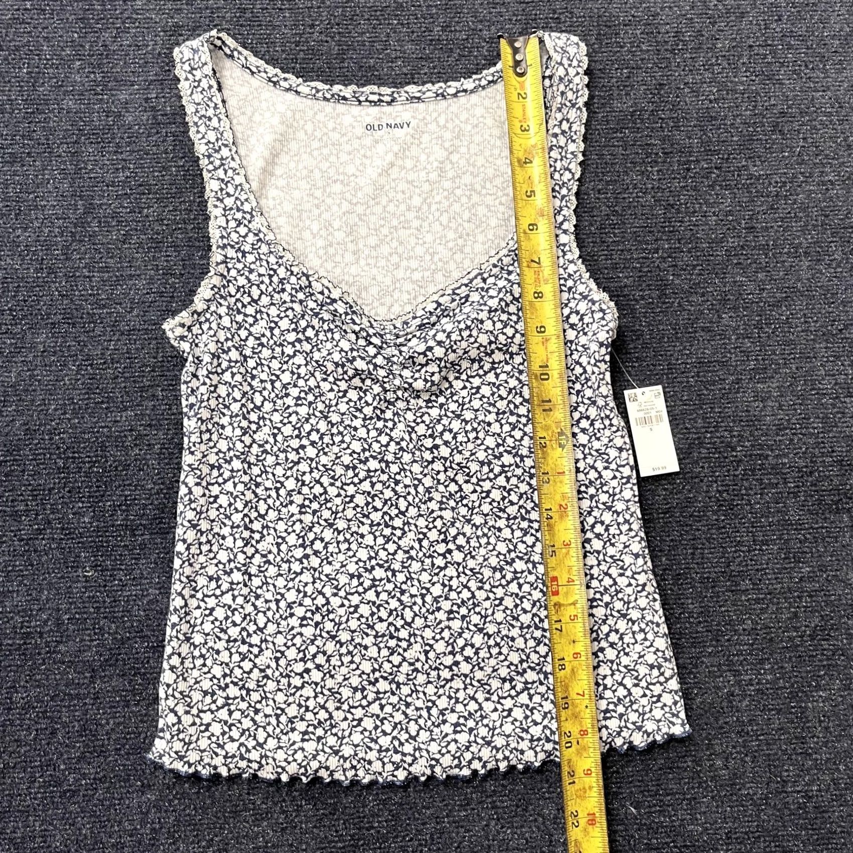 Old Navy Old Navy Tank Top Womens S Blue Floral Scoop Neck Ruffle Trim Stretch Ribbed Size S / US 4 / IT 40 - 6 Thumbnail