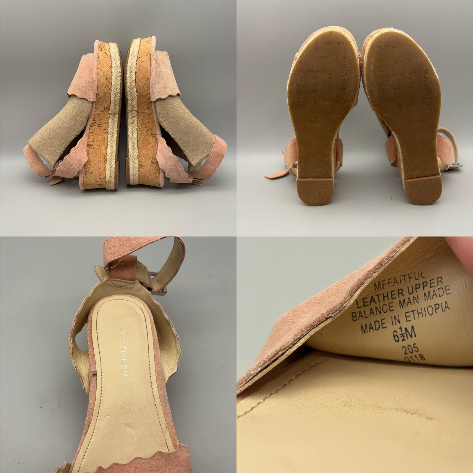 Marc Fisher Marc Fisher Womens Sandals Size 6.5 Pink Espadrille Wedge Slingback Summer Adjustable Buckle Casual Shoes Slingback Wedge Espadrille Size US 4 / IT 34 - 8 Thumbnail