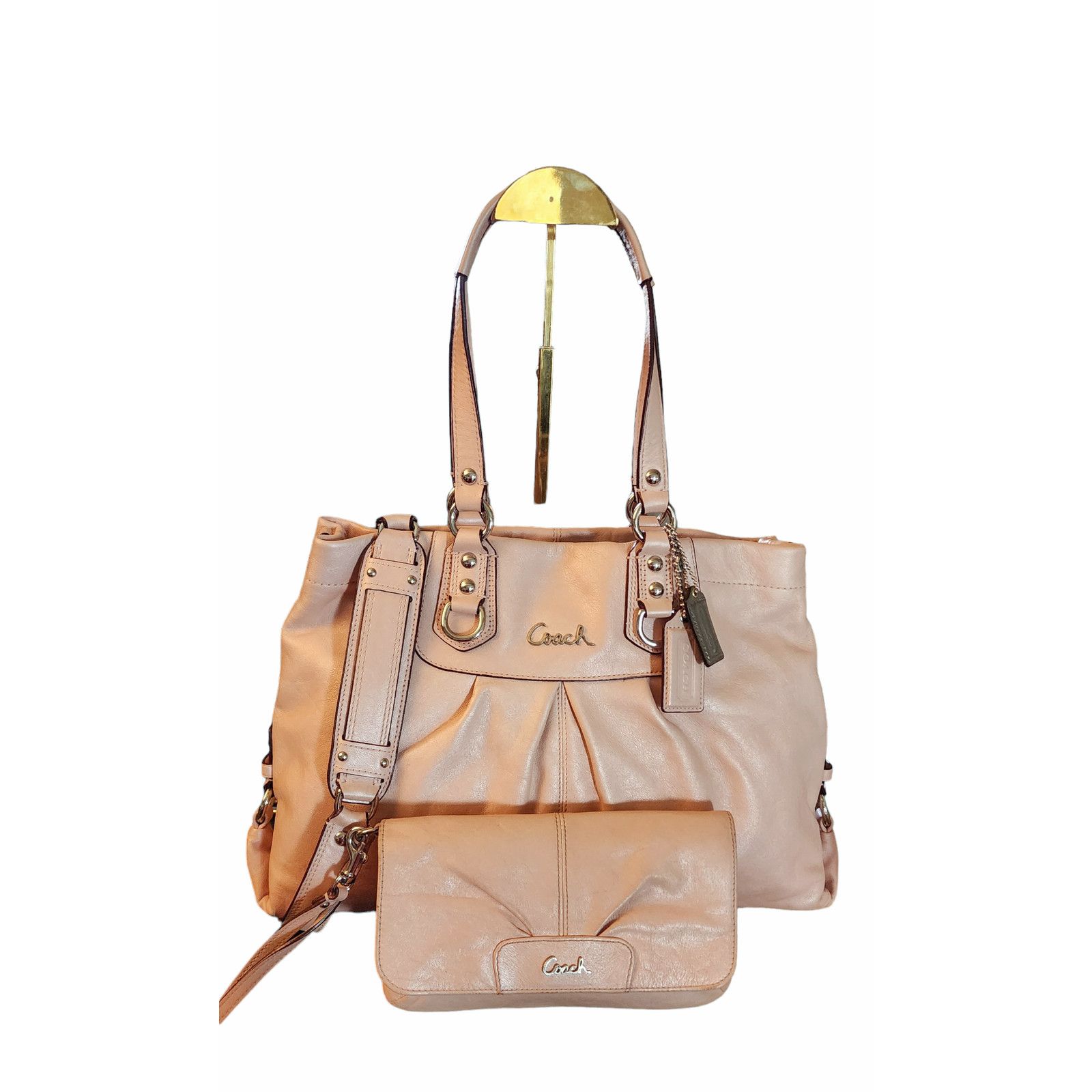 image of Coach Ashley Pink Leather Carry-All & Wristlet Wallet, Women's
