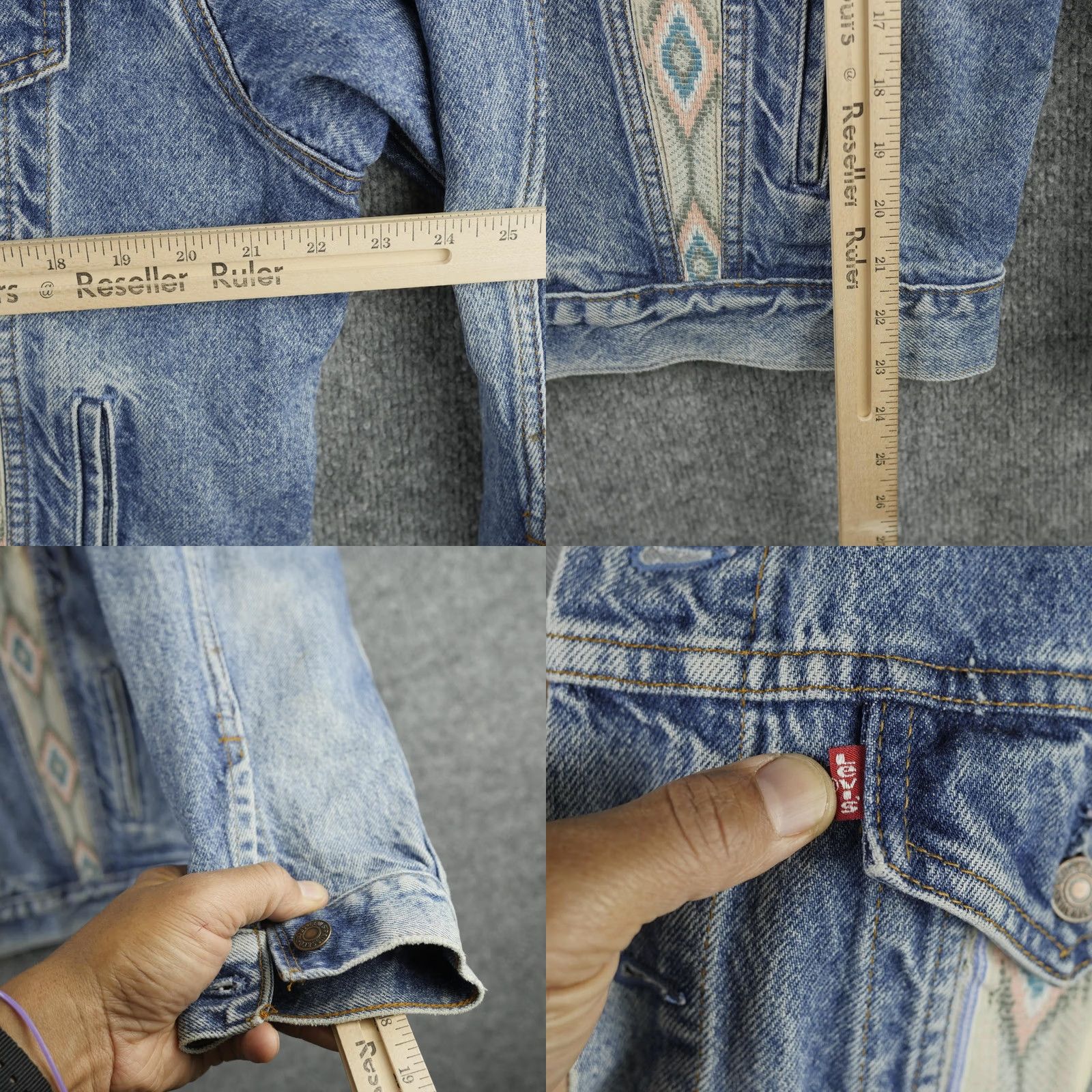 Levi's VINTAGE Levi's Jacket Mens M Blue Denim Southwestern Aztec Bomber Trucker 90 Size US M / EU 48-50 / 2 - 8 Thumbnail