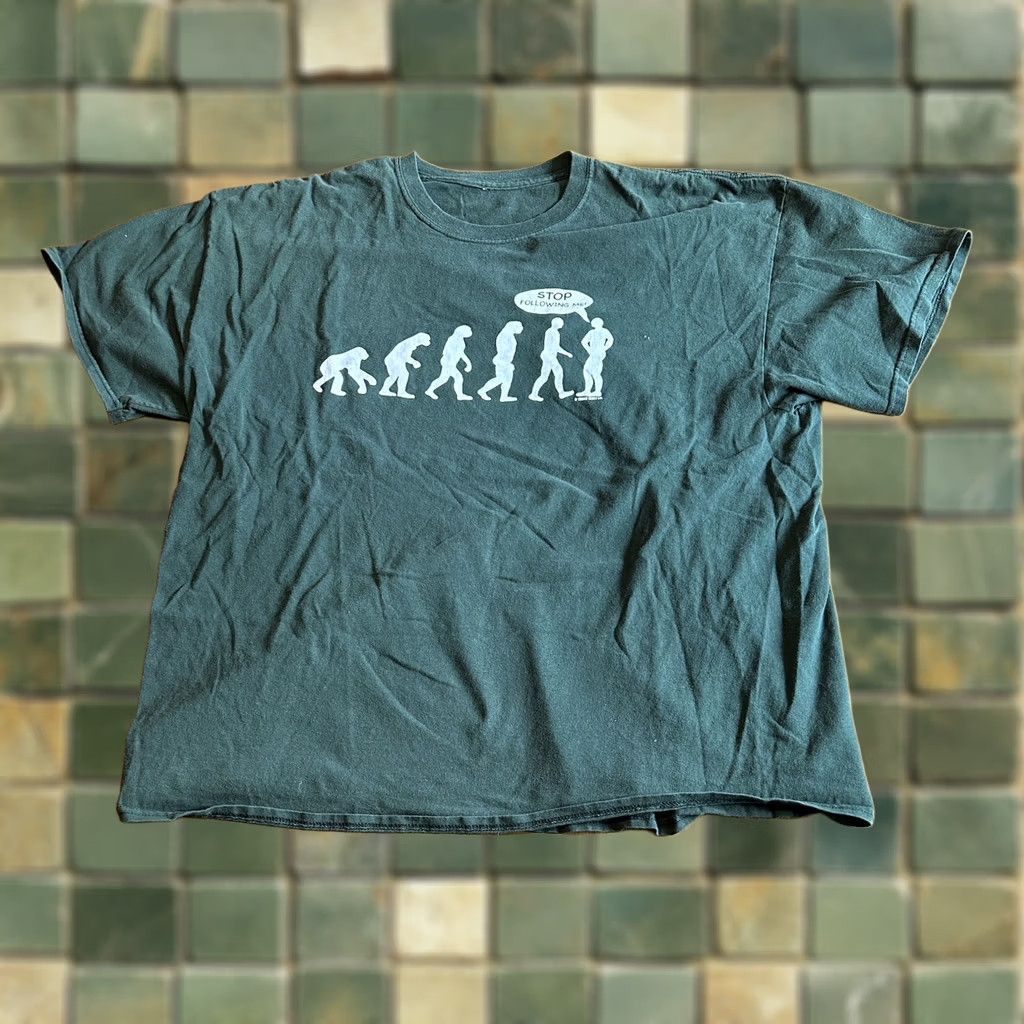 Vintage Evolution T Shirt Stop Following Me XL Mens Green Funny Size US XL / EU 56 / 4 - 1 Thumbnail