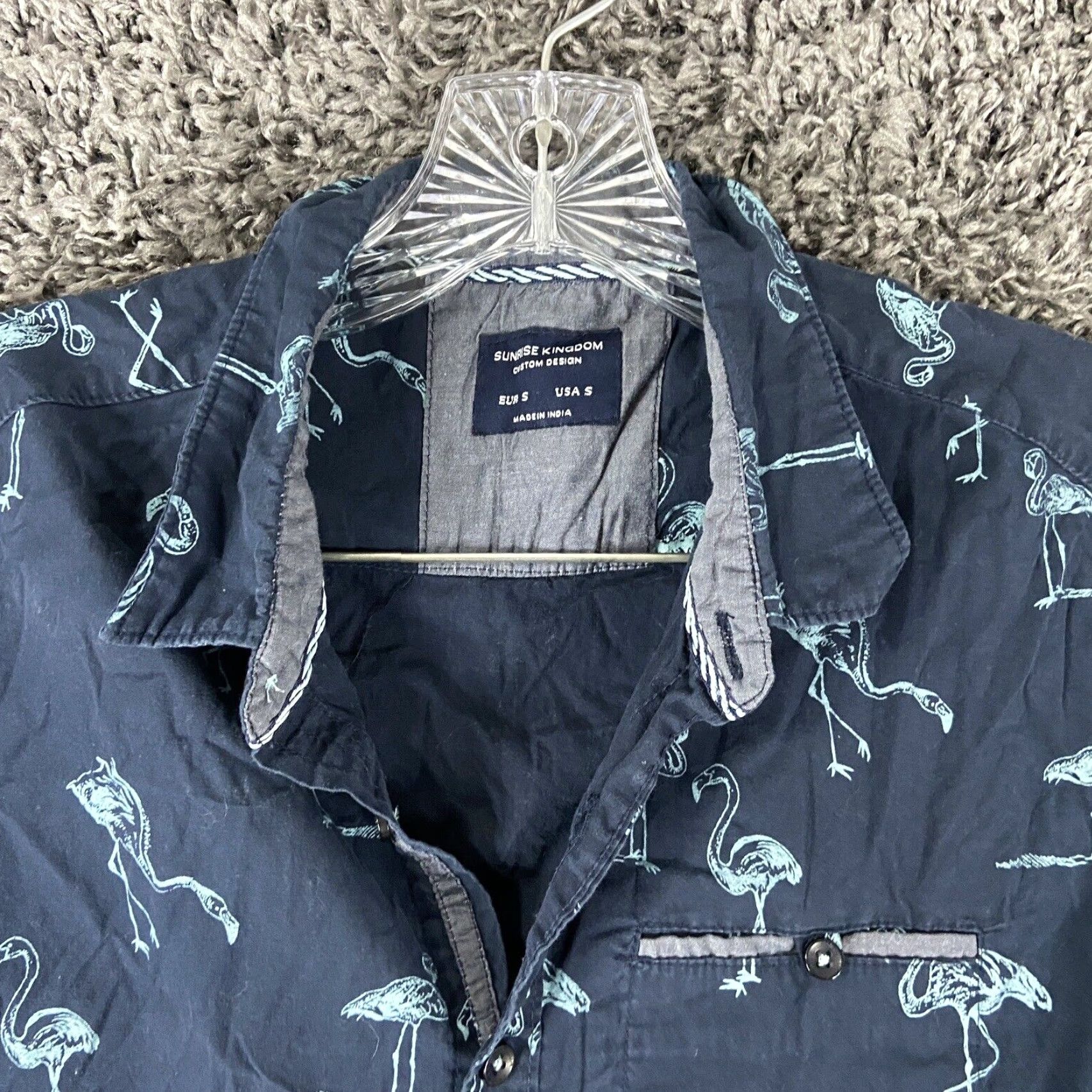 Vintage VINTAGE Sunrise Kingdom Button-Up Shirt Blue Flamingo Short Sleeve Men S Small Size US 29 - 5 Thumbnail