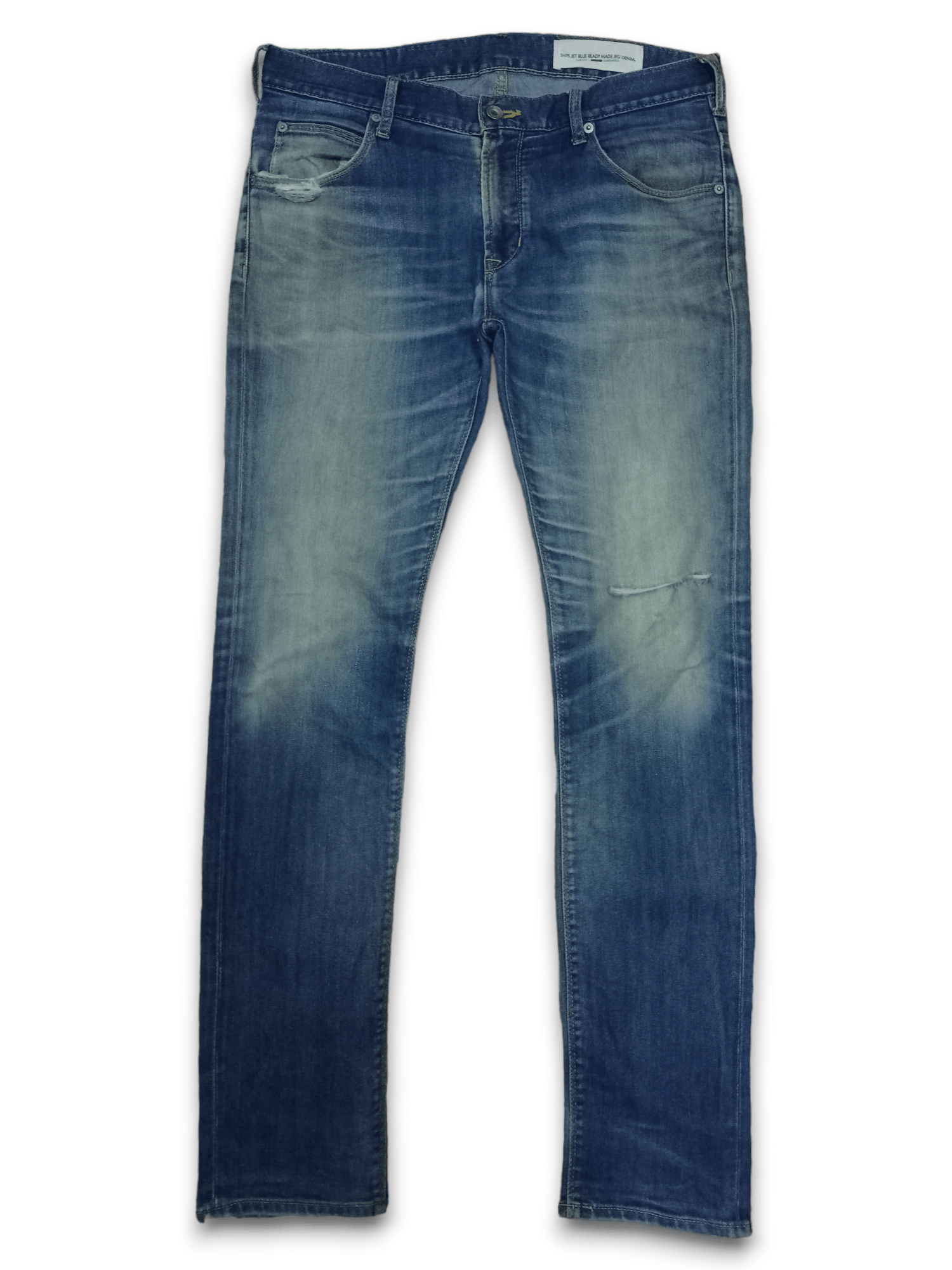 Japanese Brand × Ships Jet Blue Vintage Ships Jet Blue Blue Wash Distressed Jeans 34x31 Size US 34 / EU 50 - 1 Thumbnail
