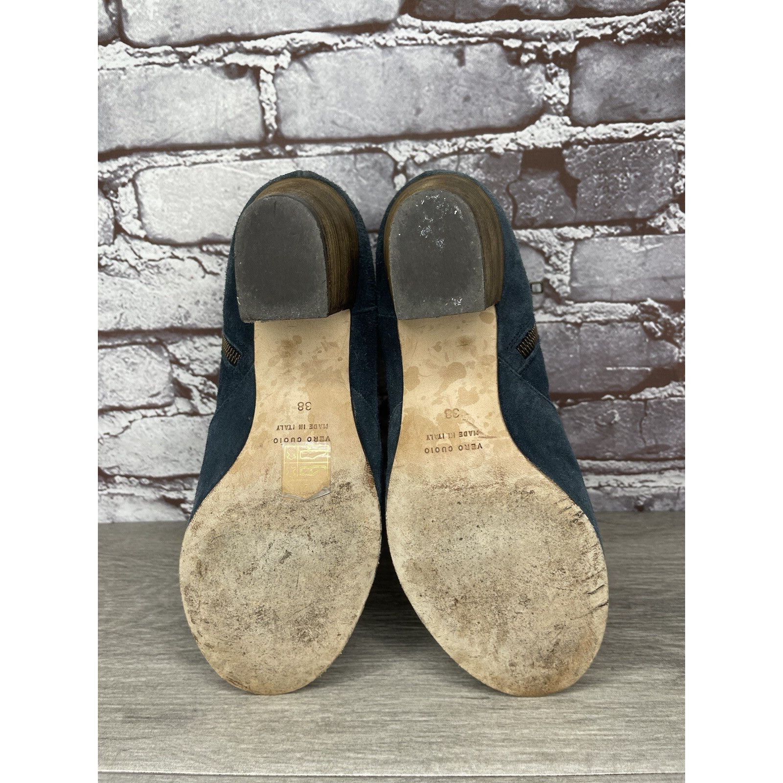 Club Monaco Club Monaco Brooklyn Blue Suede Side Zip Stacked Heel Bootie Size US 7.5 / IT 37.5 - 22 Thumbnail