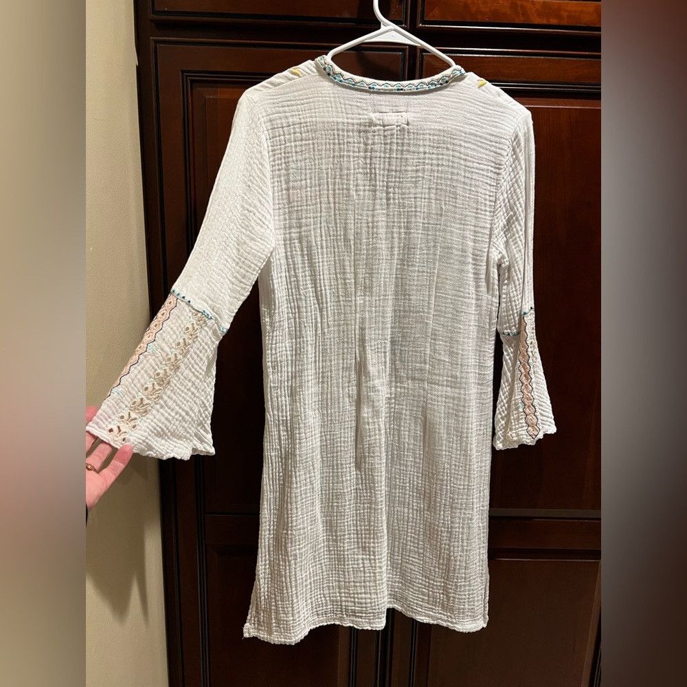 Johnny Was Johnny Was White Lined Multicolored Embroidery Dress - XS Size XS / US 0-2 / IT 36-38 - 2 Thumbnail