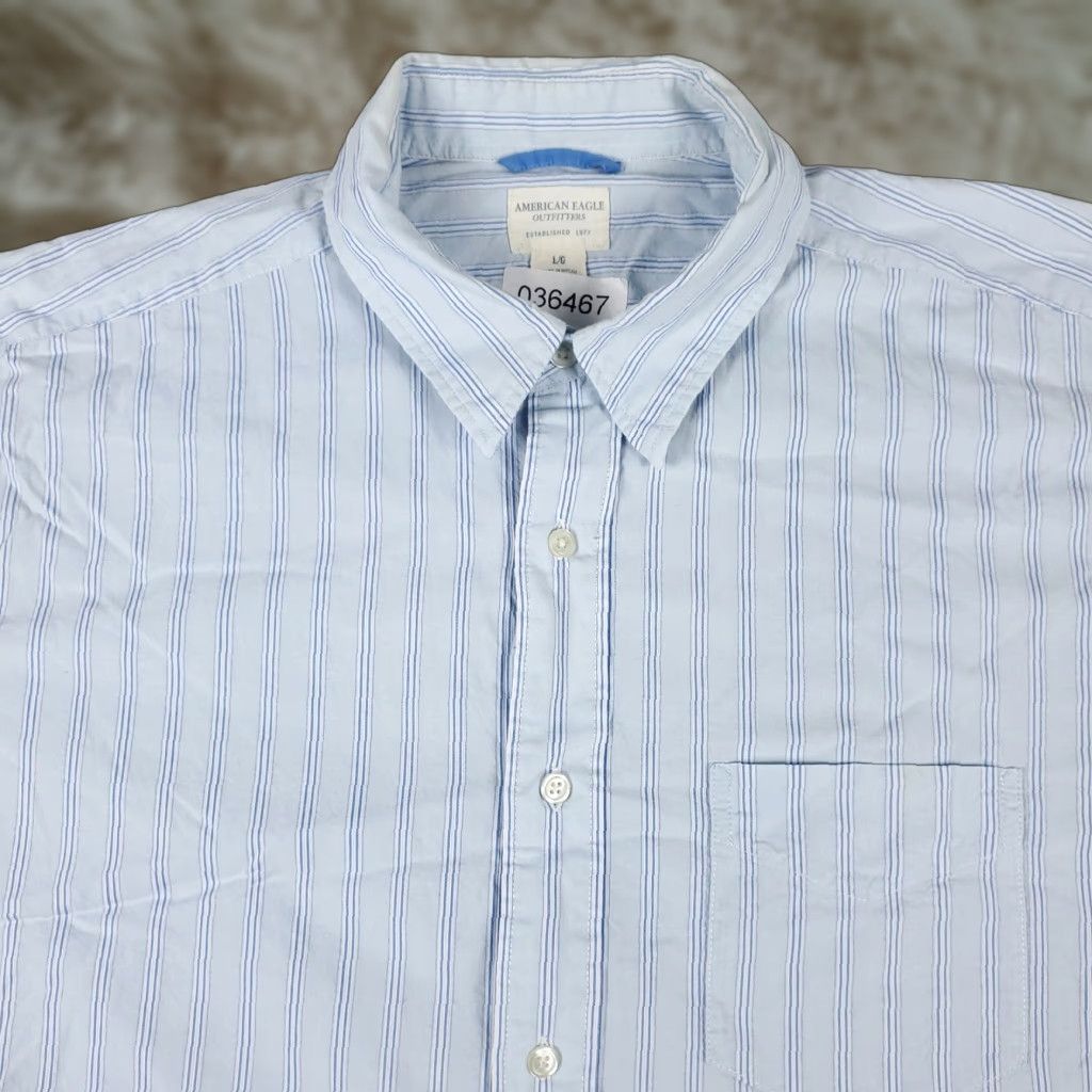 American Eagle Outfitters American Eagle Outfitters Shirt Mens Large Blue Striped Button Up Short Sleeve Casual Formal Workwear Size US L / EU 52-54 / 3 - 1 Thumbnail