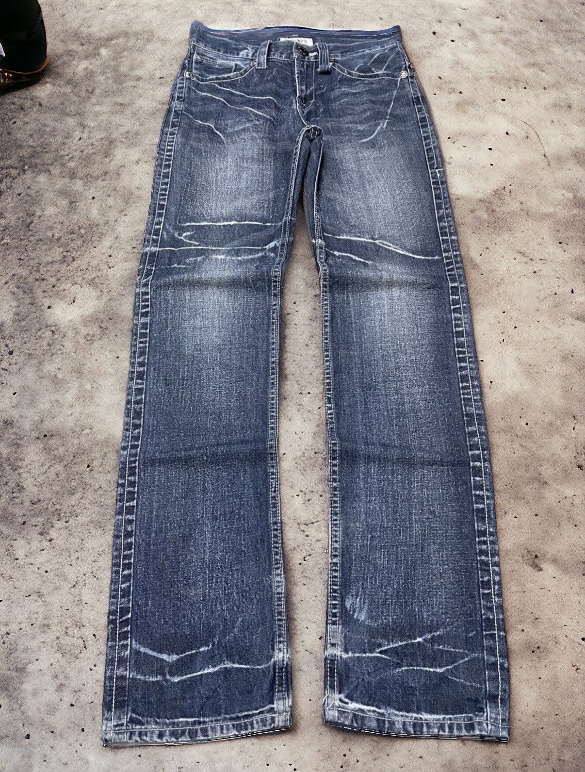 If Six Was Nine × LOWBOX × Le Grande Bleu (L.G.B.) Lowbox Japan Cracked Shadow Wash Straight Jeans Size US 30 / EU 46 - 1 Thumbnail