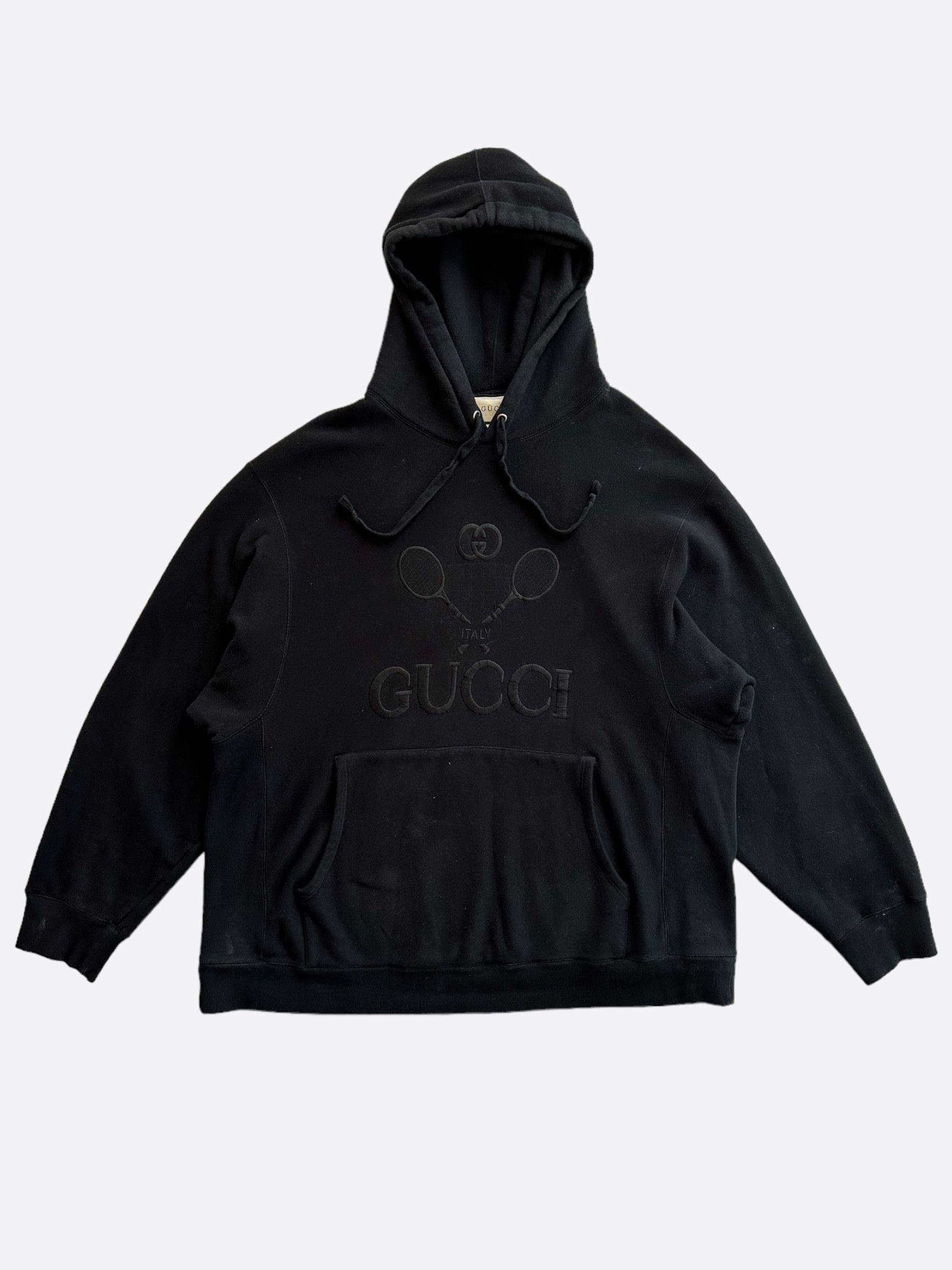 image of Gucci Black Tennis Embroidered Logo Hoodie, Men's (Size 2XL)