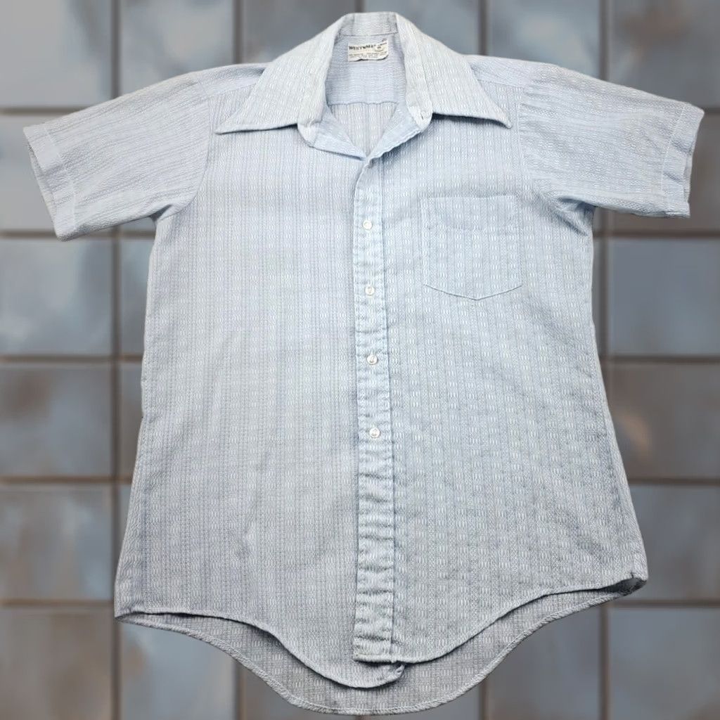 Vintage VINTAGE Westvale Permanent Press Shirt Mens L 15.5 Short Sleeve Light Blue 70s Disco Menswear Shirt 60s 70s Retro Boys Girls? Size US L / EU 52-54 / 3 - 1 Thumbnail