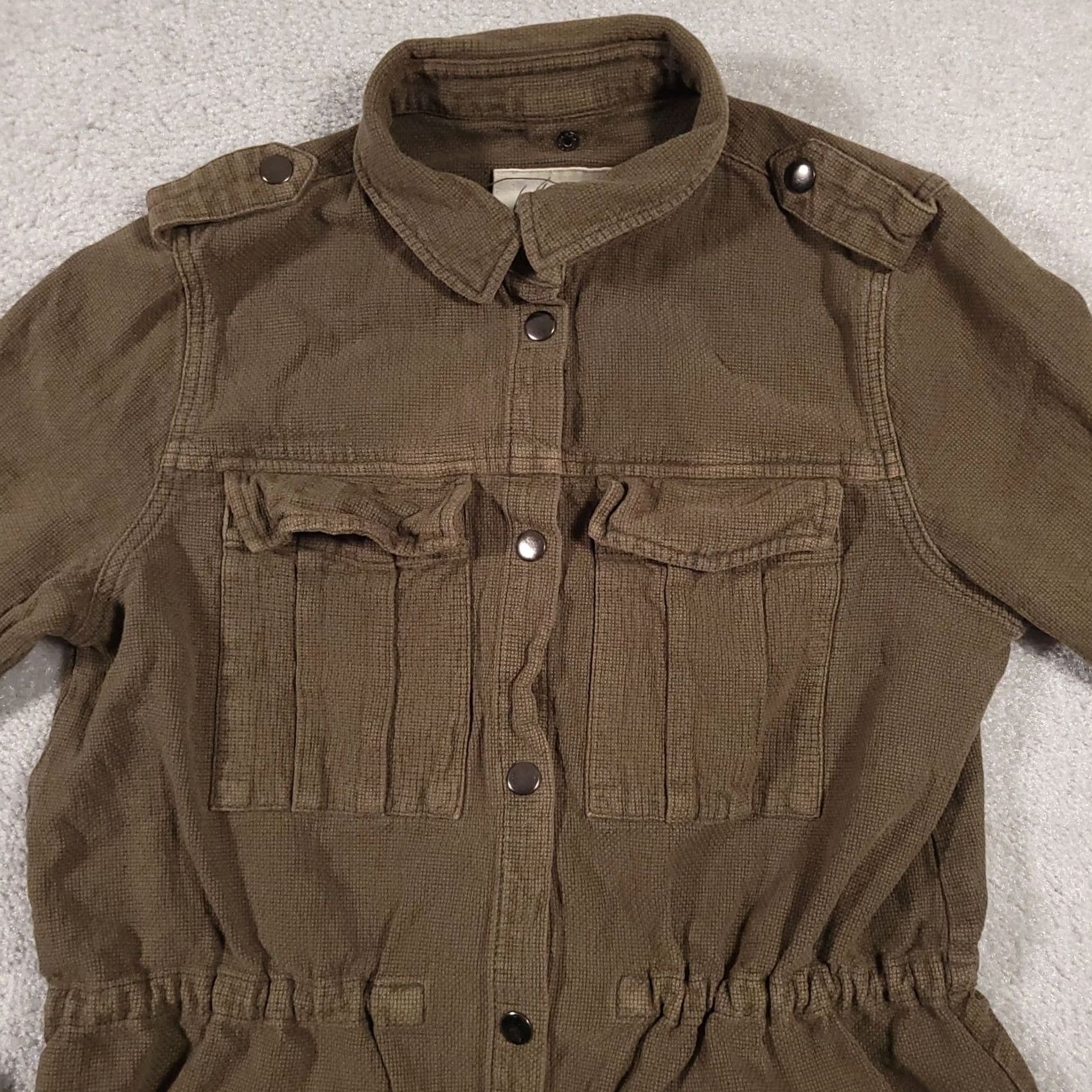 Anthropologie VINTAGE? White Crow Anthropologie Snap Jacket Women's Large Green Waffle Knit Military Size L / US 10 / IT 46 - 3 Thumbnail