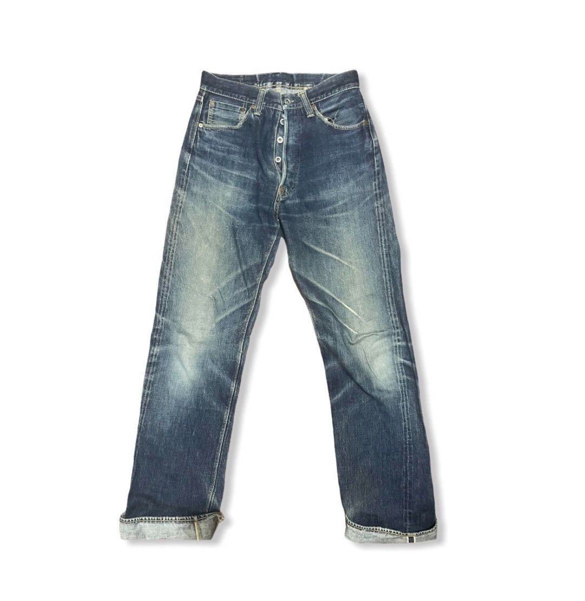 image of By An Alchemist Selvedge Distressed Jeans in Blue Fade, Men's (Size 28)
