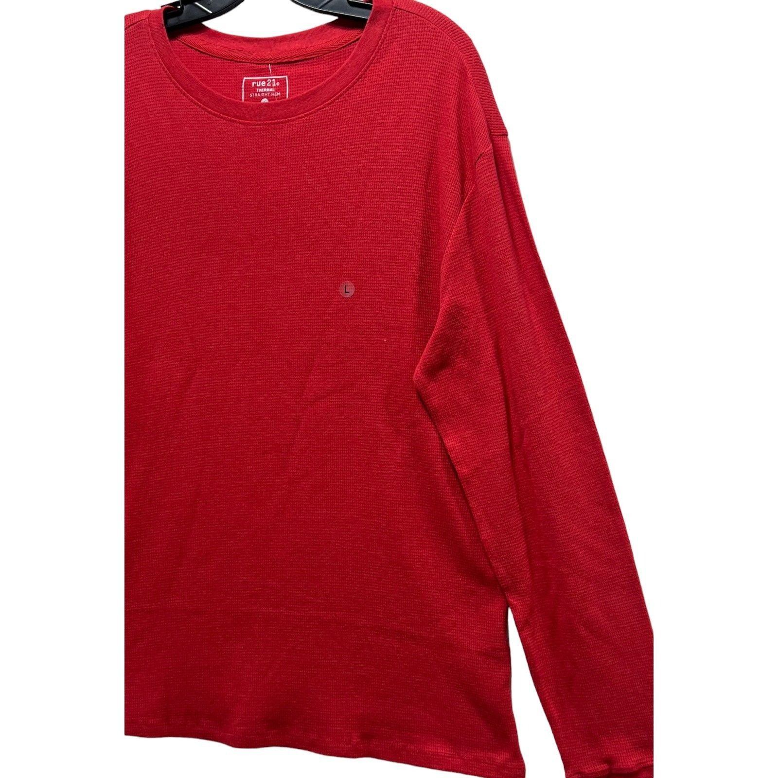 rue21 Rue 21 - Men's Waffle Knit Henley Athletic Top - Red - Large Size US L / EU 52-54 / 3 - 11 Thumbnail