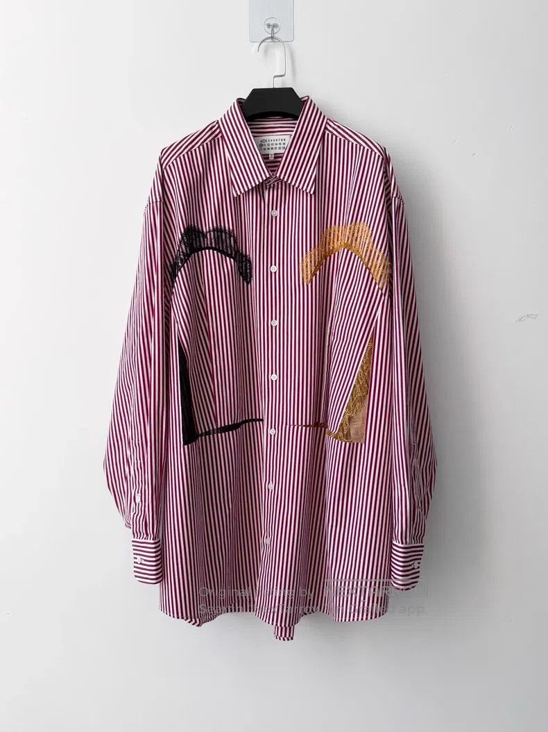 Maison Margiela Maison Margiela Size 41 Striped stitched lapel shirt Size S / US 4 / IT 40 - 1 Thumbnail