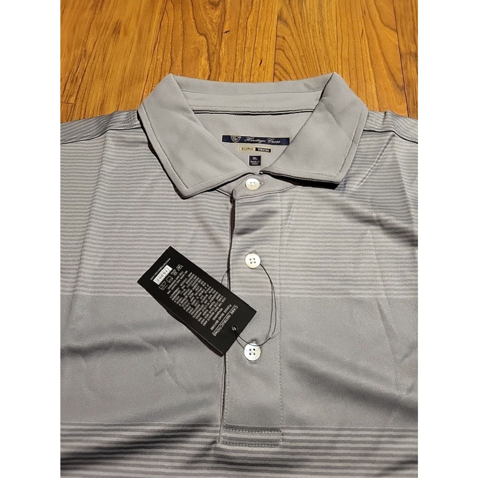 Vintage Heritage Cross Polo Men XL Gray Striped Stretch Easy Care Moisture Wicking Cross Golf Shirt Size US XL / EU 56 / 4 - 2 Thumbnail