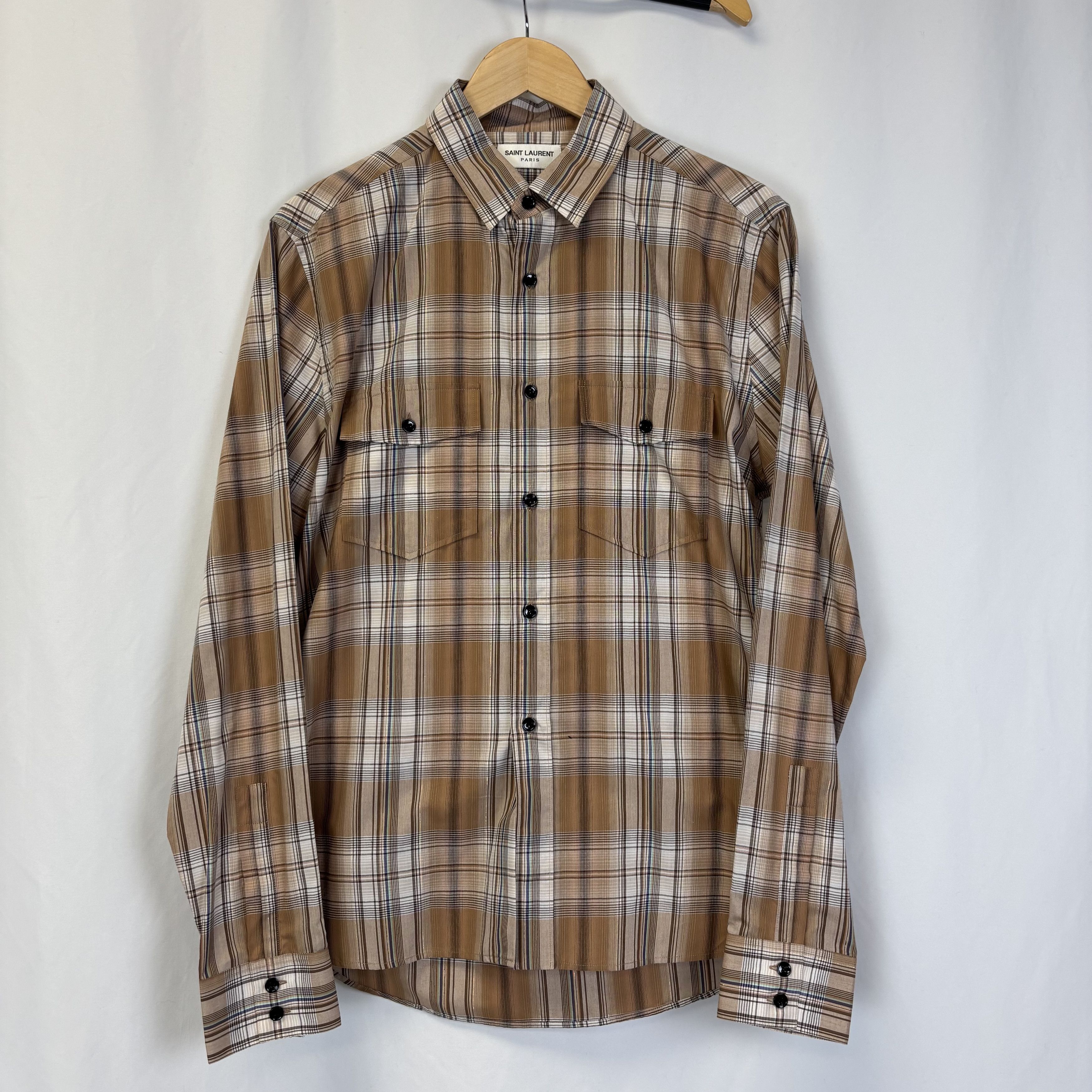 Saint Laurent Paris Saint Laurent Brown Plaid Shirt Size US XL / EU 56 / 4 - 1 Thumbnail
