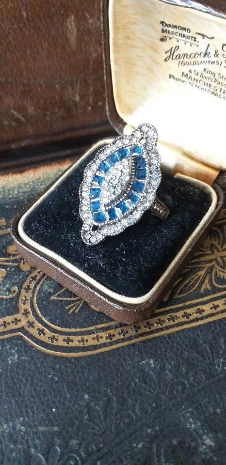 Designer Vintage 2.35CT White & Blue Sapphire Art Deco Ring - Size 7 Size ONE SIZE - 7 Thumbnail