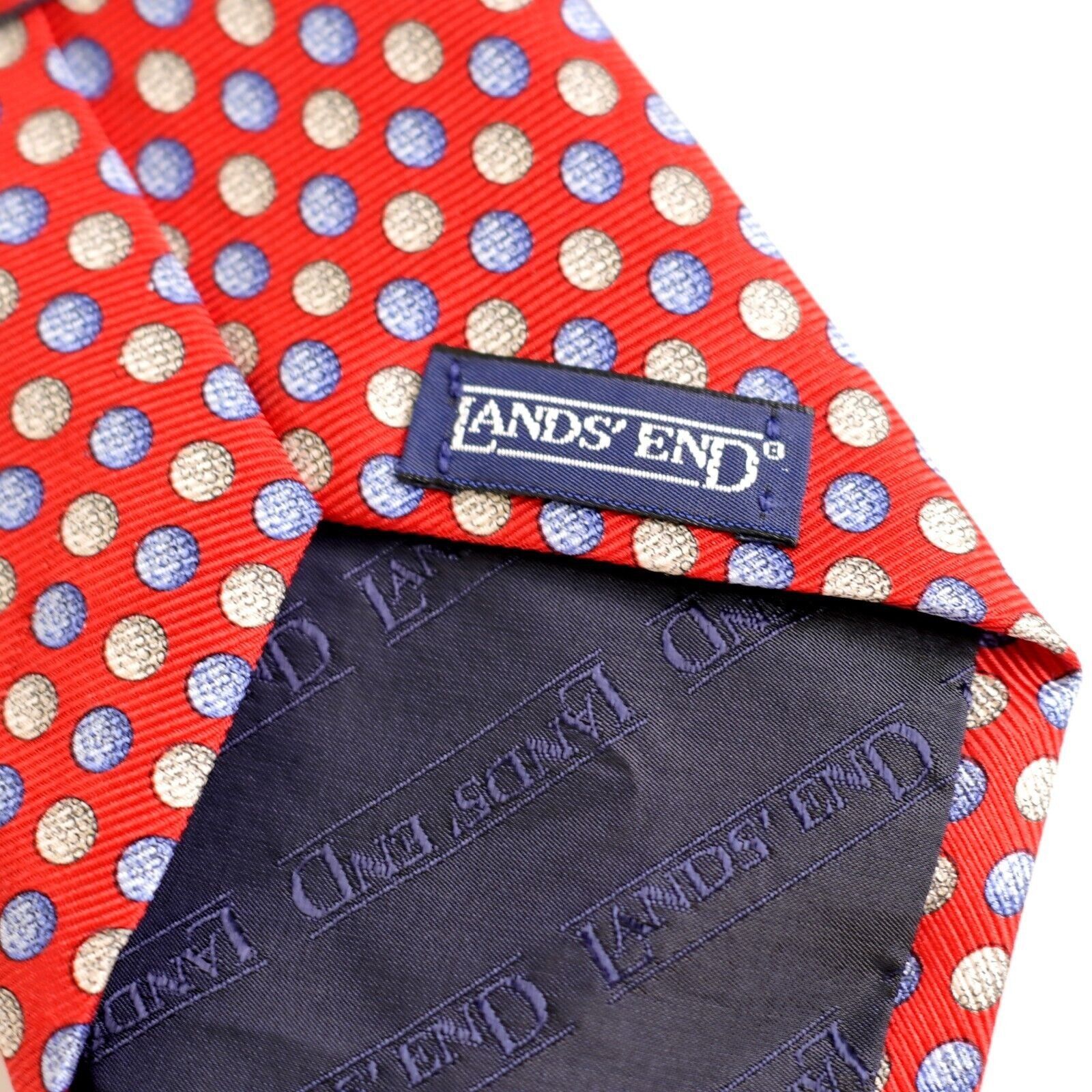Lands' End Land's End Red Tan Blue Polka Dot Print Wide Silk Tie Size ONE SIZE - 3 Thumbnail
