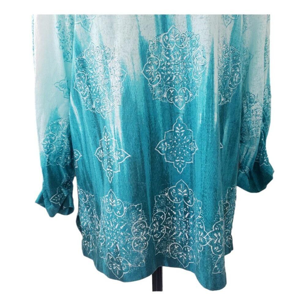 Chicos CT1512 Chico's Lightweight Aqua Scoop Neck T-Shirt Size XL / US 12-14 / IT 48-50 - 3 Thumbnail