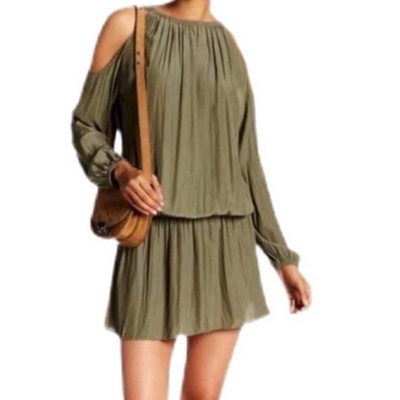 image of Ramy Brook Cold Shoulder Drop Waist Mini Dress Size Xs in Green, Women's