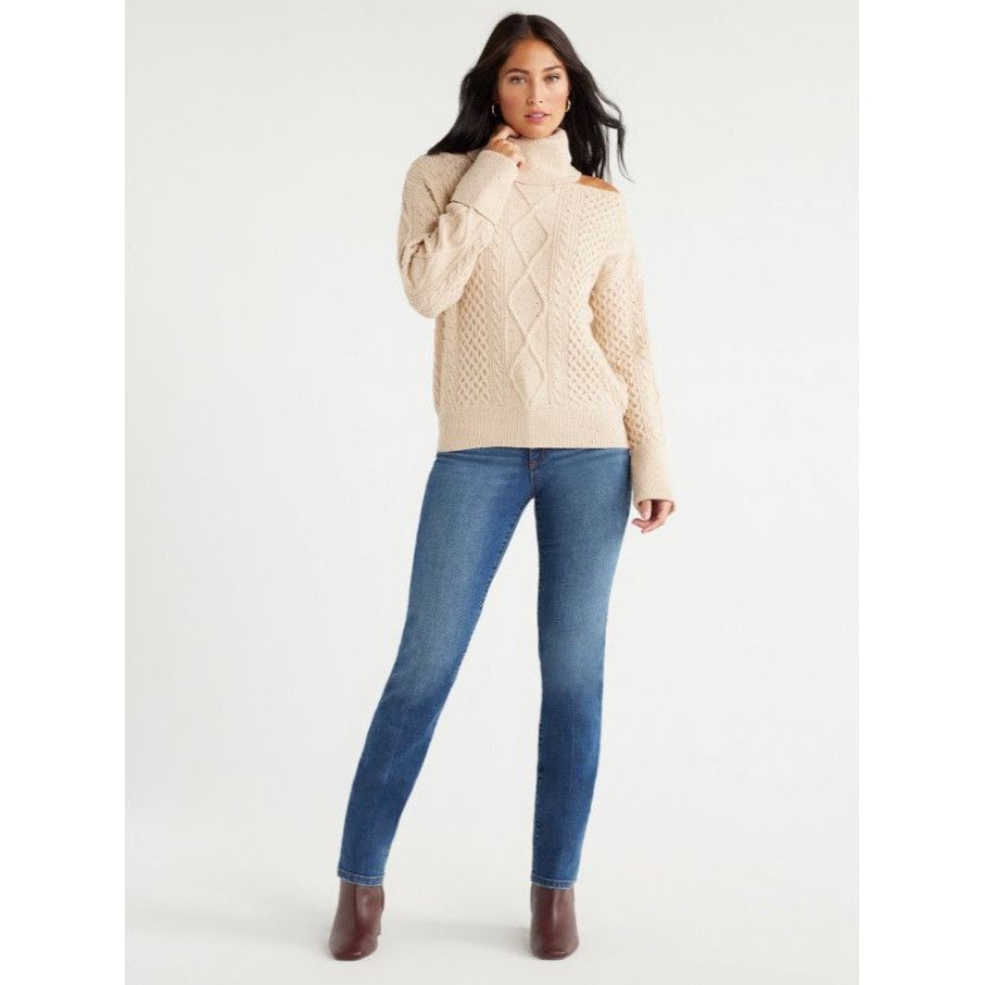 Other Sofia Jeans M Cream Cable Knit Cold Shoulder Turtleneck Swea Size M / US 6-8 / IT 42-44 - 21 Thumbnail