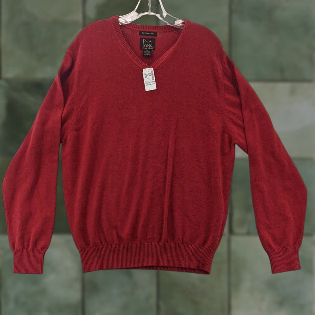Jos. A. Bank Jos A Bank Signature Collection Sweater Mens Medium Red V-Neck 100% Cotton NWT Size US M / EU 48-50 / 2 - 1 Thumbnail