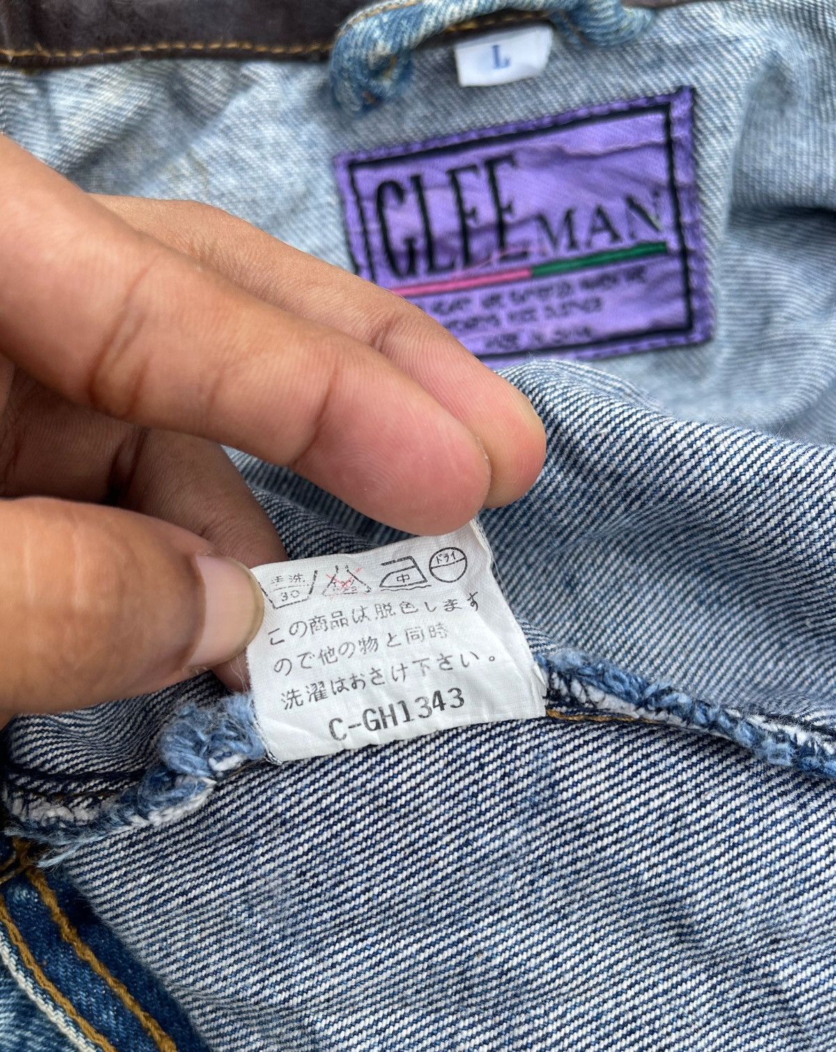 Japanese Brand 🔥Vintage Glee Man Leather Collared Denim Trucker Jacket Size US L / EU 52-54 / 3 - 12 Thumbnail
