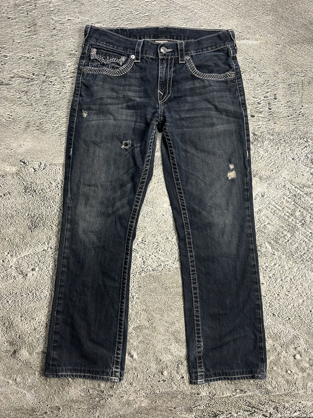 True Religion × Vintage True Religion navy jeans white thick stitching straight Y2K Size US 31 - 6 Thumbnail