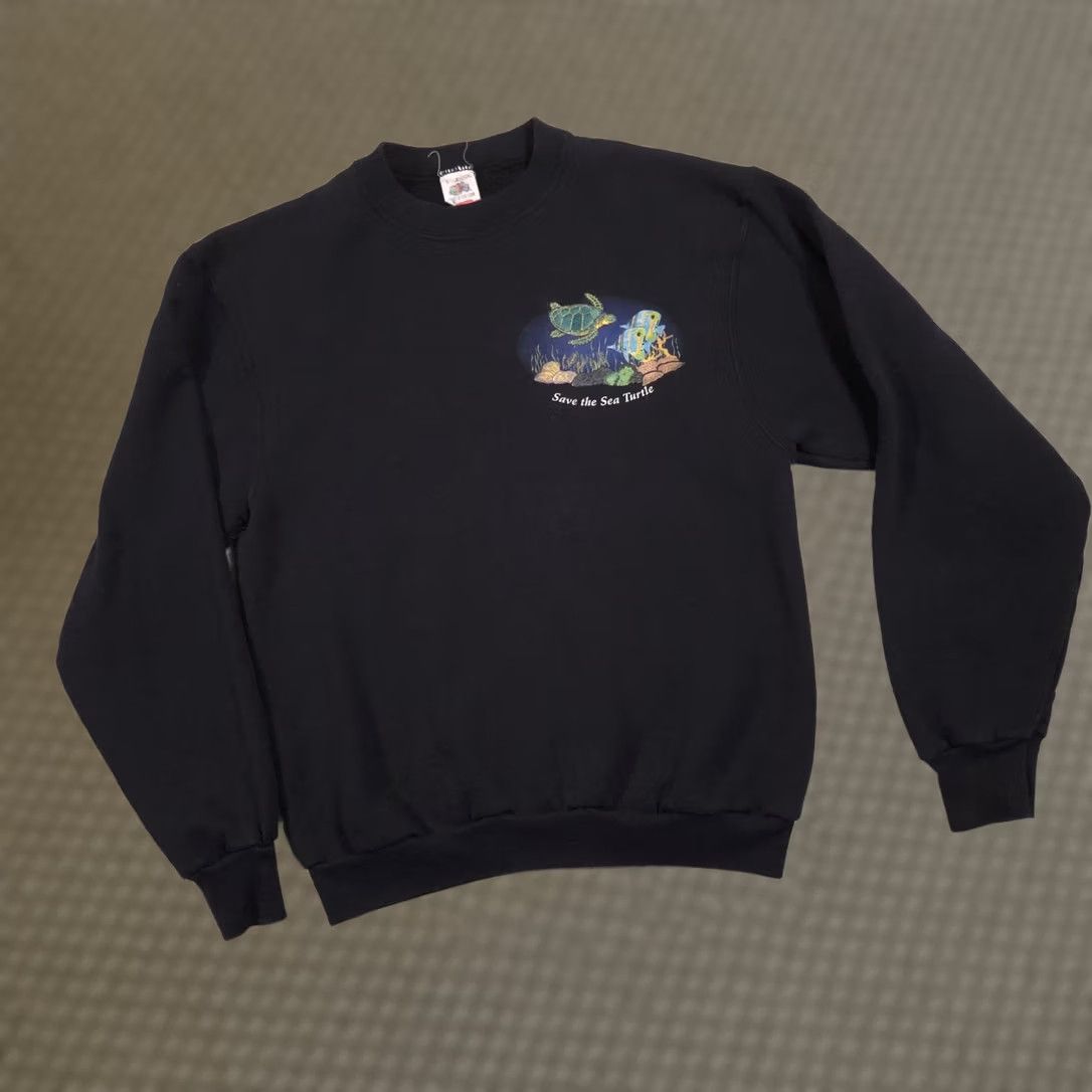 Fruit Of The Loom VINTAGE Fruit of the Loom Sweatshirt Mens L Black Sea Turtle Graphic 90s Size US L / EU 52-54 / 3 - 1 Thumbnail
