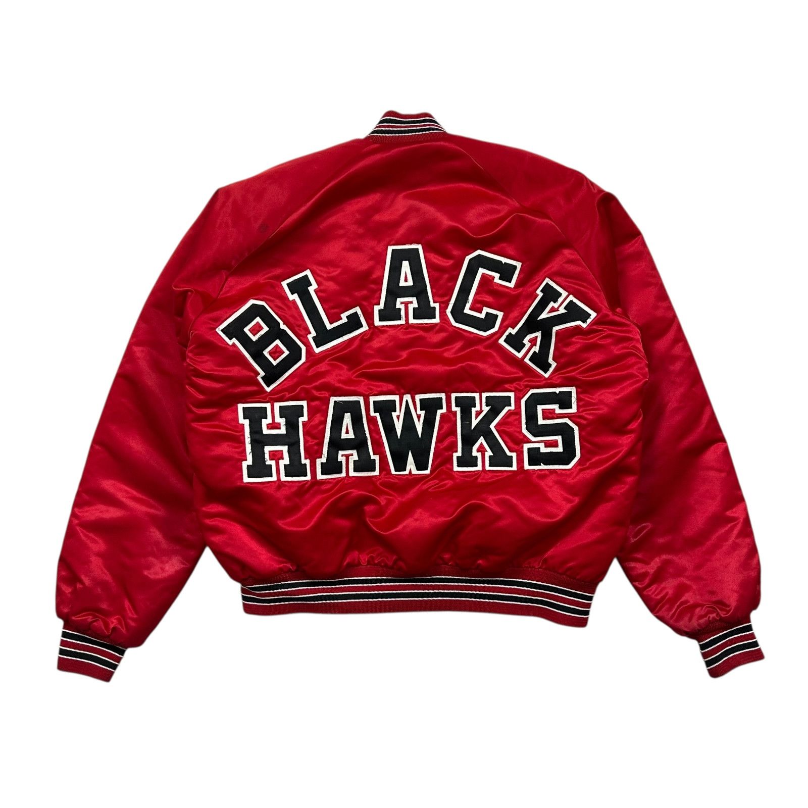 NHL 90s CHICAGO BLACKHAWKS CHALK LINE SATIN JACKET SPELL OUT Size US L / EU 52-54 / 3 - 1 Thumbnail