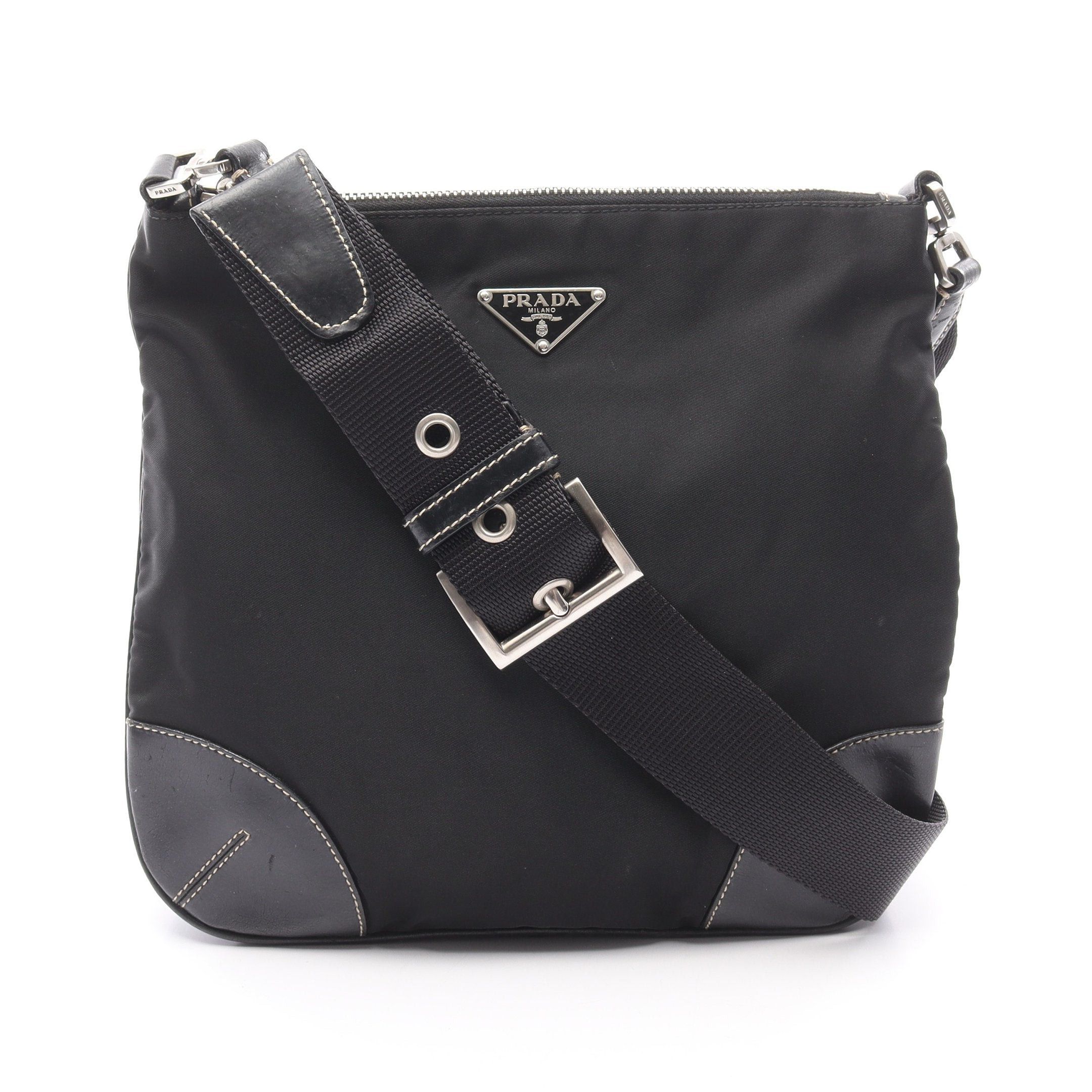 Prada Prada Shoulder Bag Nylon Leather Black Prada Logo Plate Size ONE SIZE - 1 Thumbnail