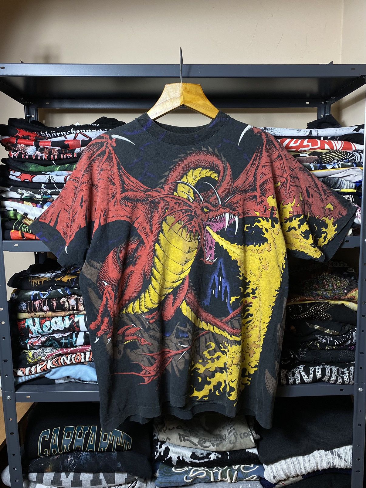 image of Liquid Blue Dragon 1993 Full Overprint T-Shirt in Black, Men's (Size XL)