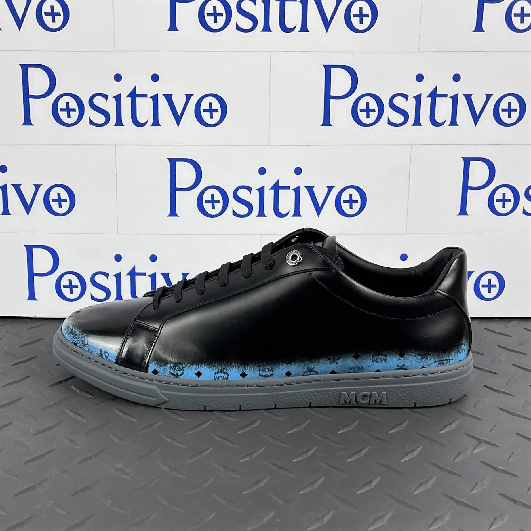 image of MCM Mens Terrain Gradient Black Leather Sneakers Us 9 Eu 42