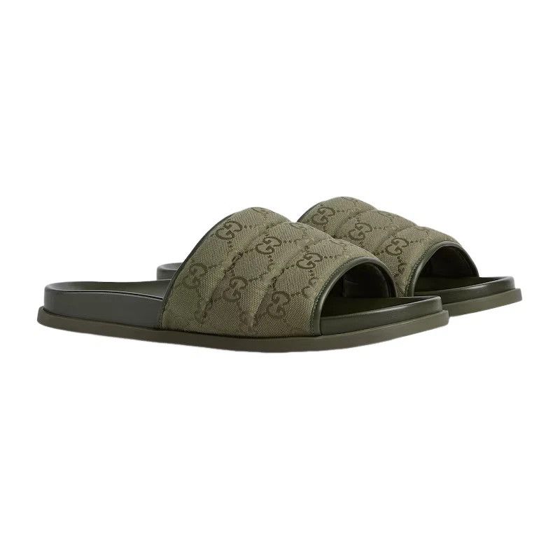GUCCI Men's Dark Green Padded GG Slides New