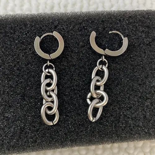 Designer × Sterling Silver Stainless Steel Tassel Chain Dangle Drop Earrings for Men Size ONE SIZE - 2 Thumbnail